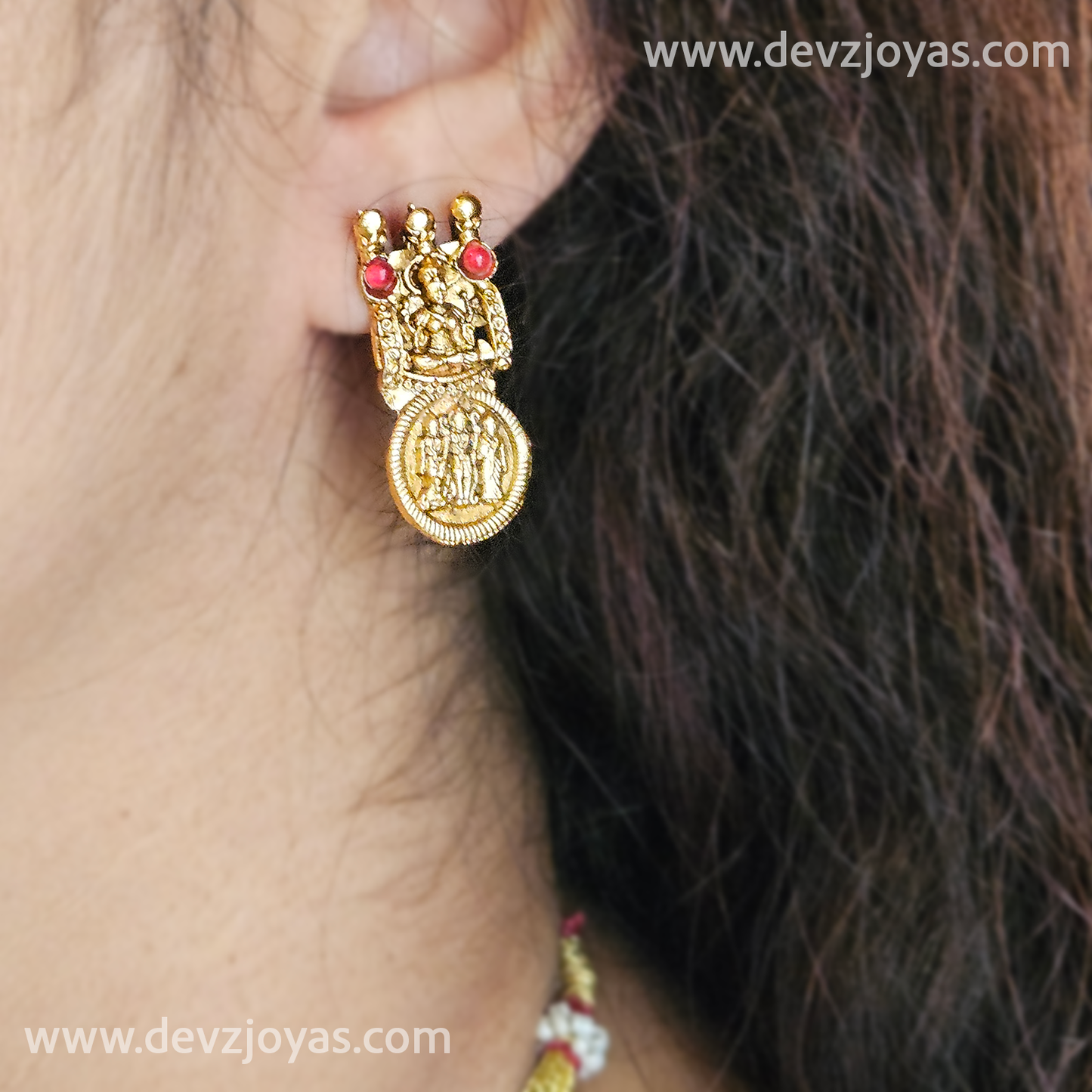 Coin Lakshmi necklace - ruby stone