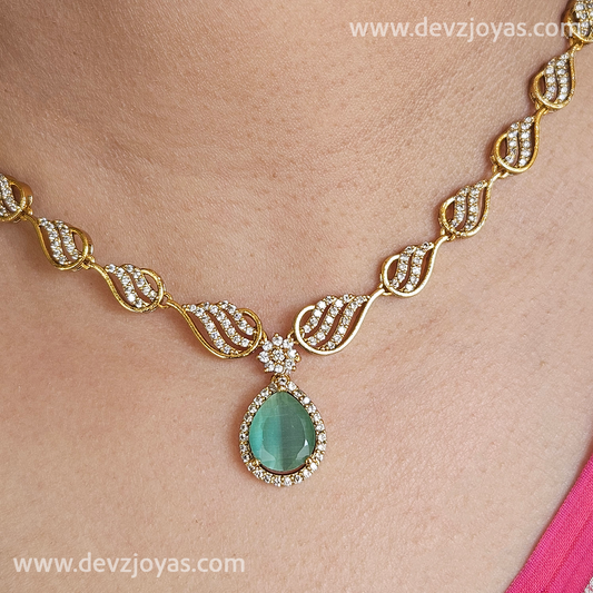 AD stone necklace sea green pendant