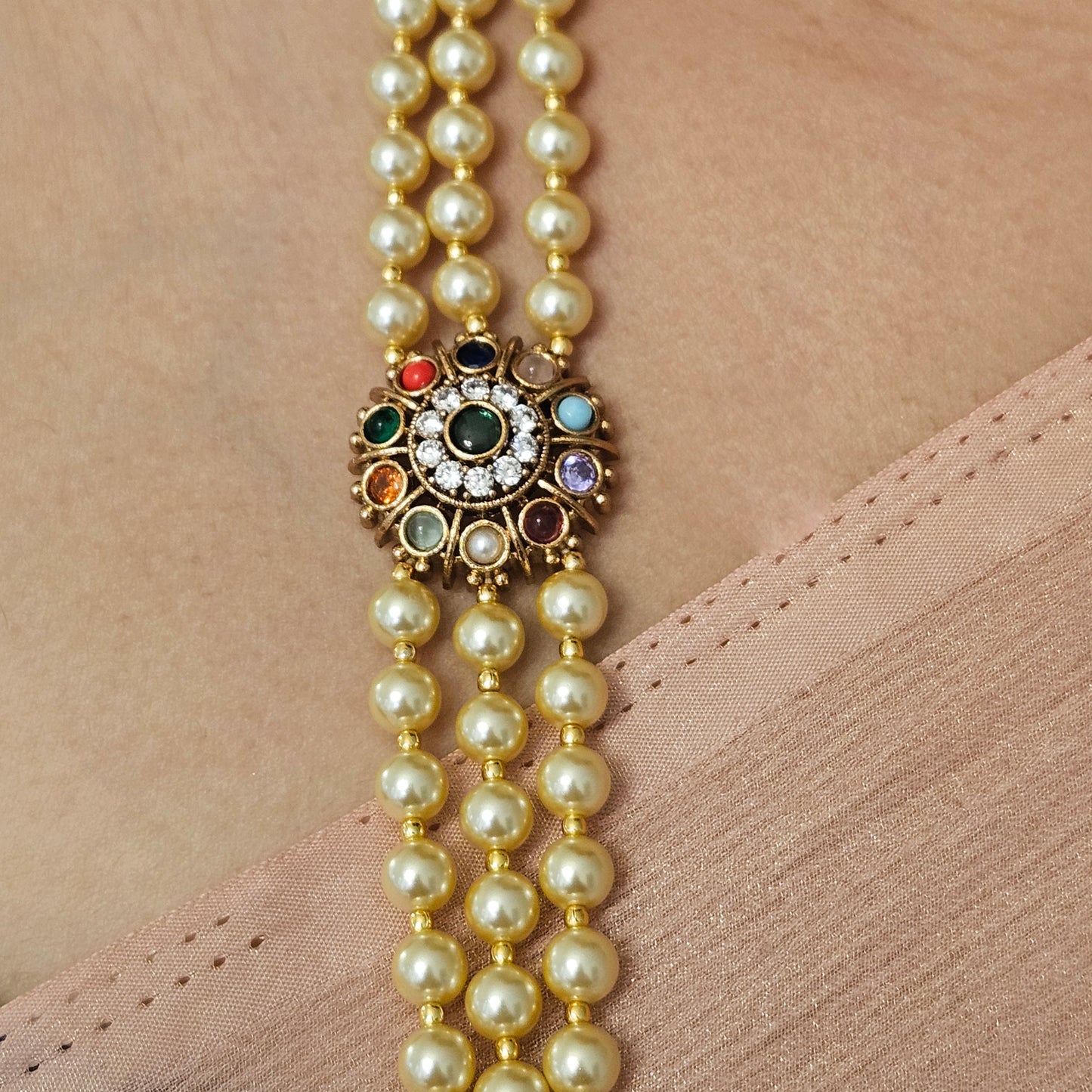 Pearl layered long haram - Swaroski - Chandra haram