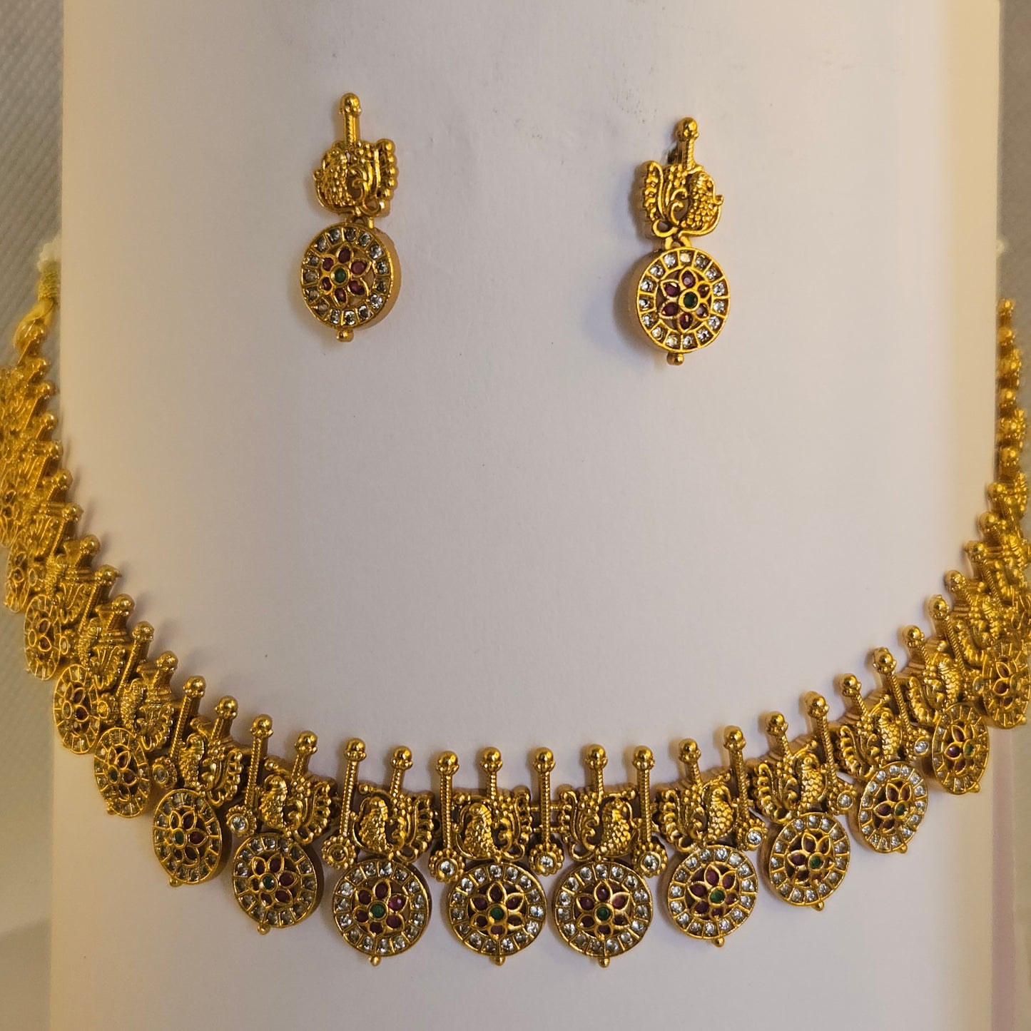 Traditional golden suvarna mayuri necklace set