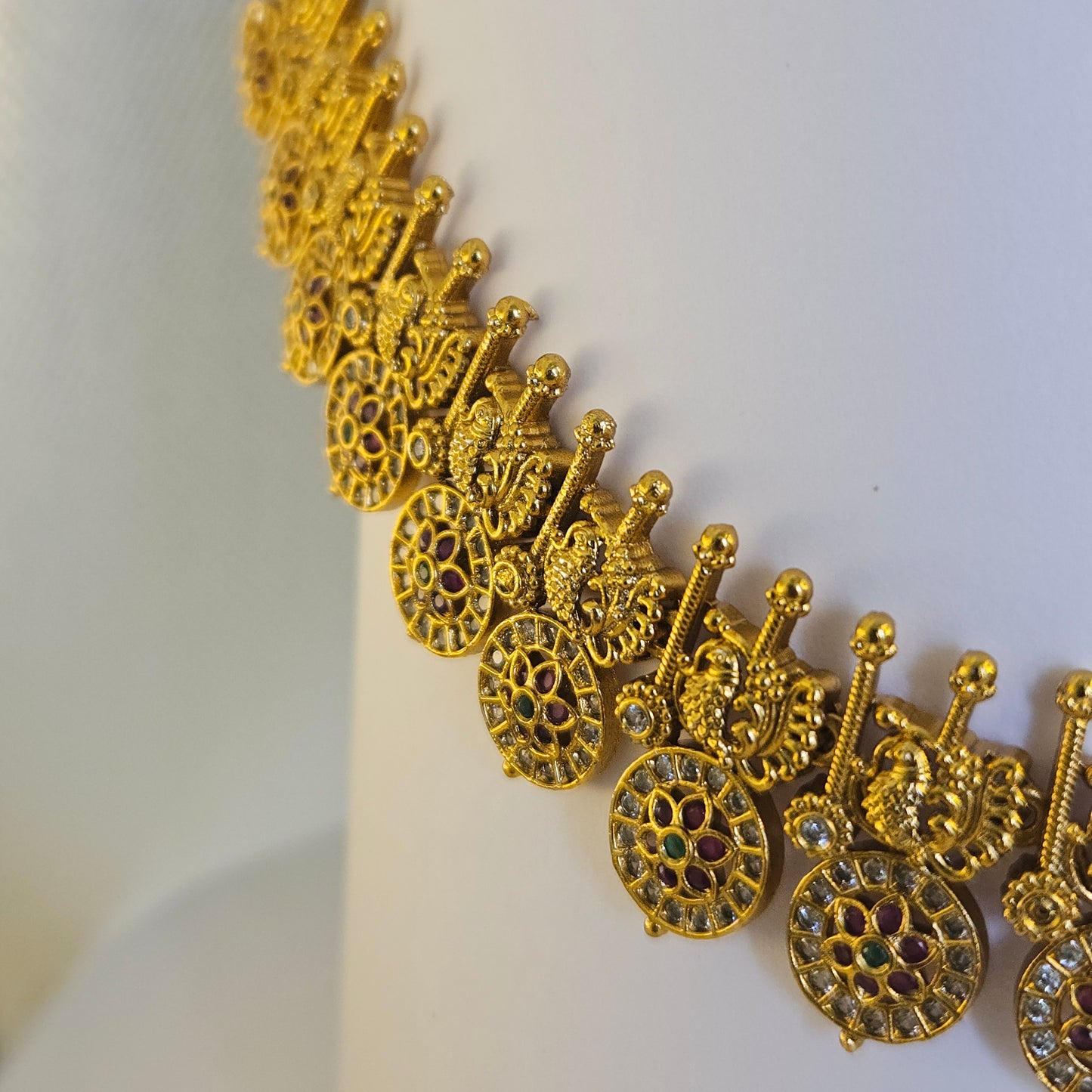 Traditional golden suvarna mayuri necklace set