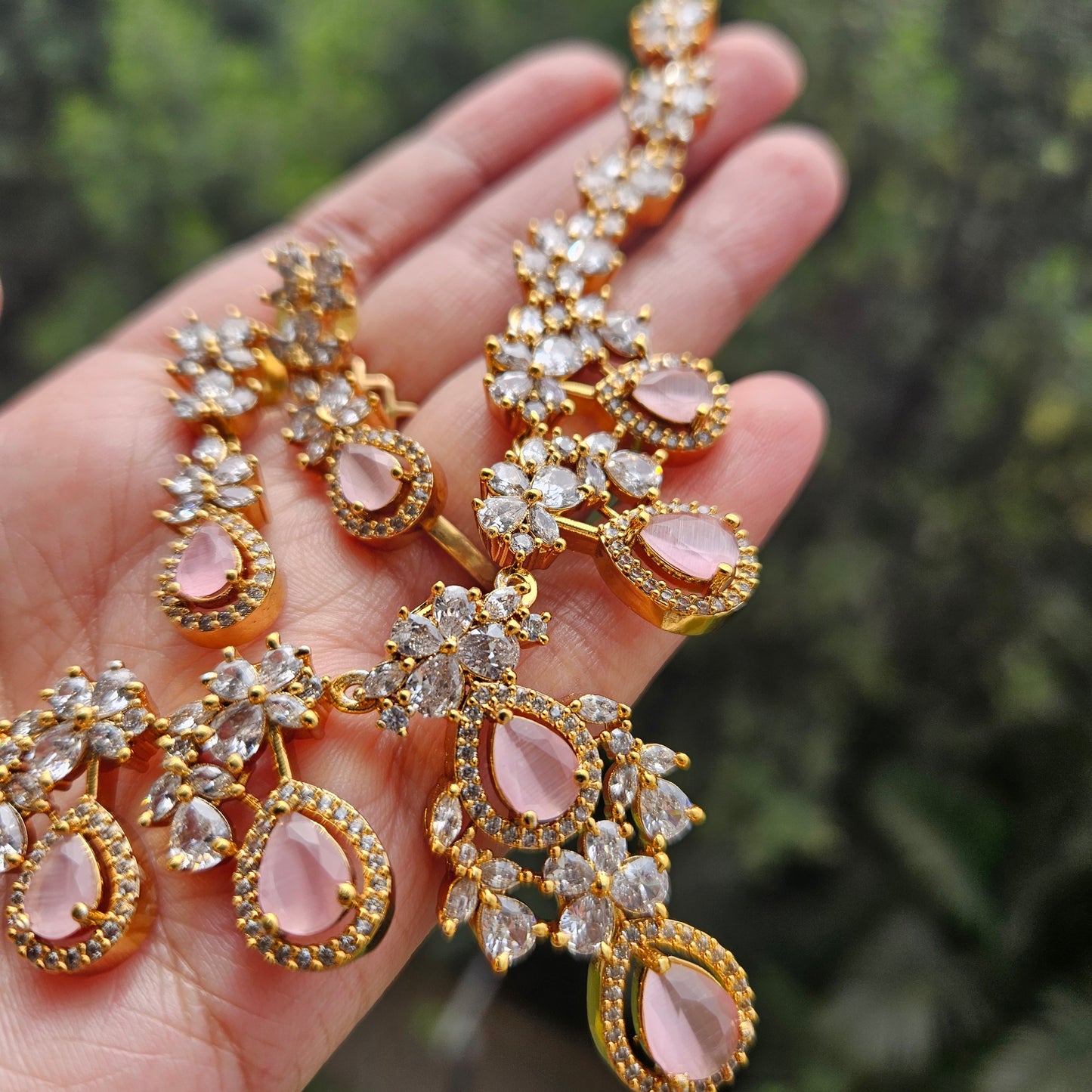 Necklace set AD stone - Baby pink victorian stone