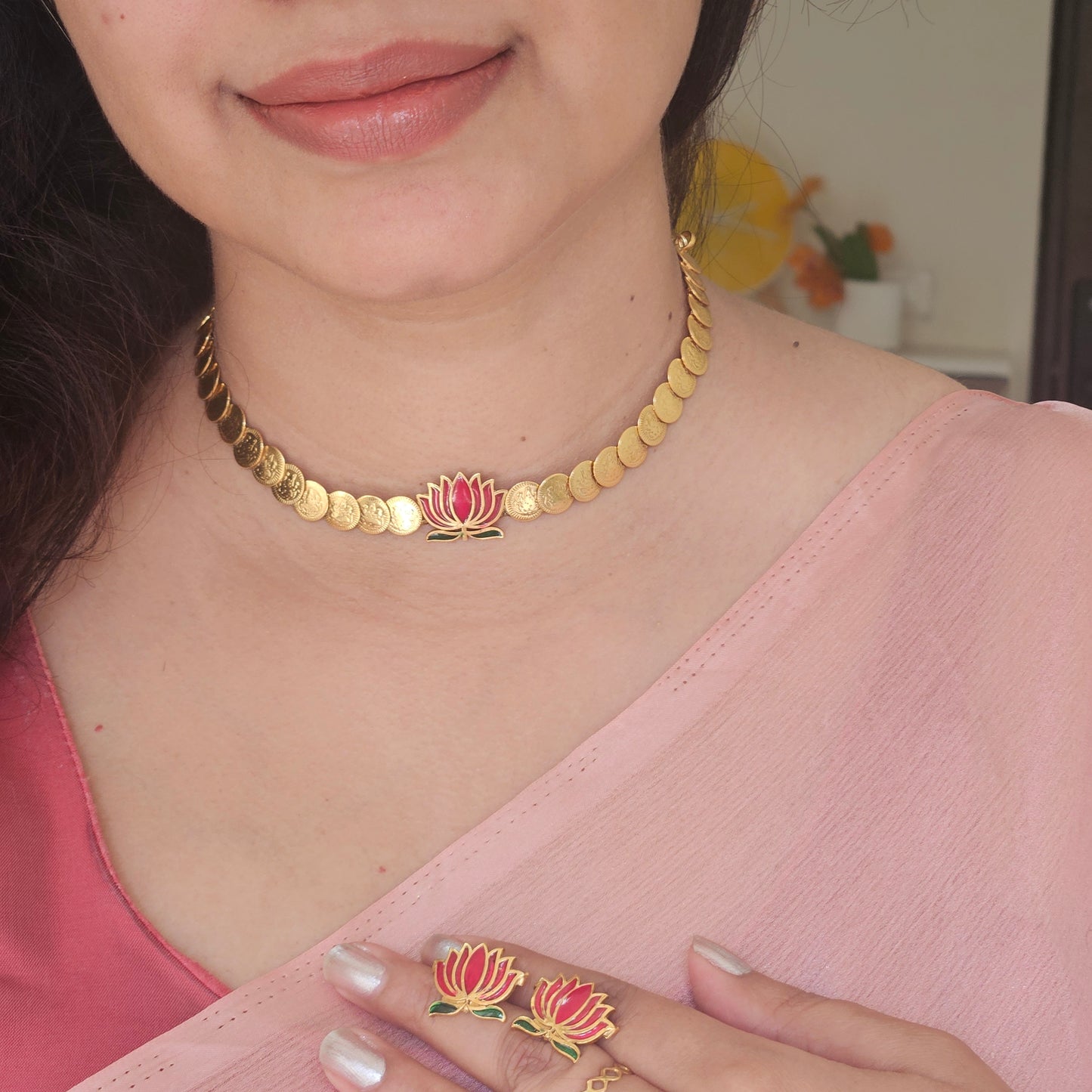 Chocker set - coin with lotus pendant