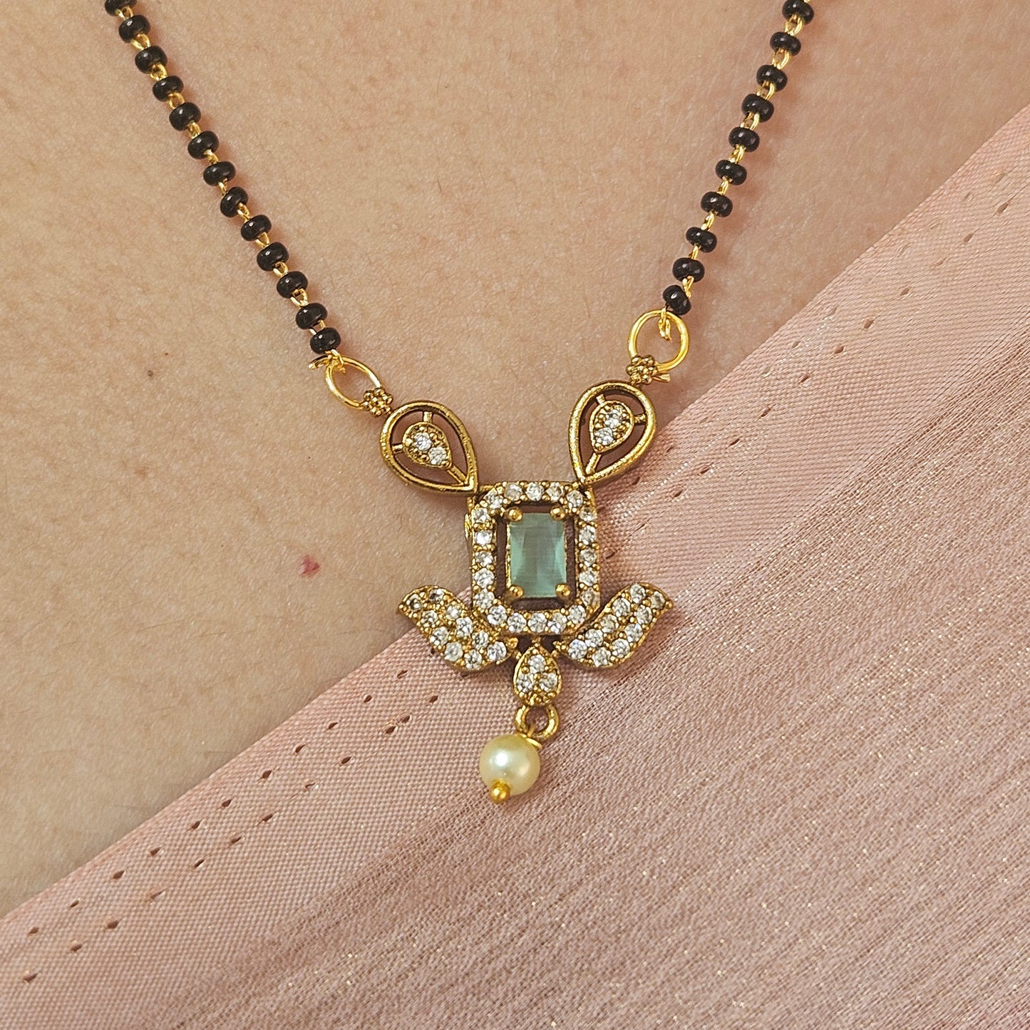 Chain Black beads with AD stone pendant