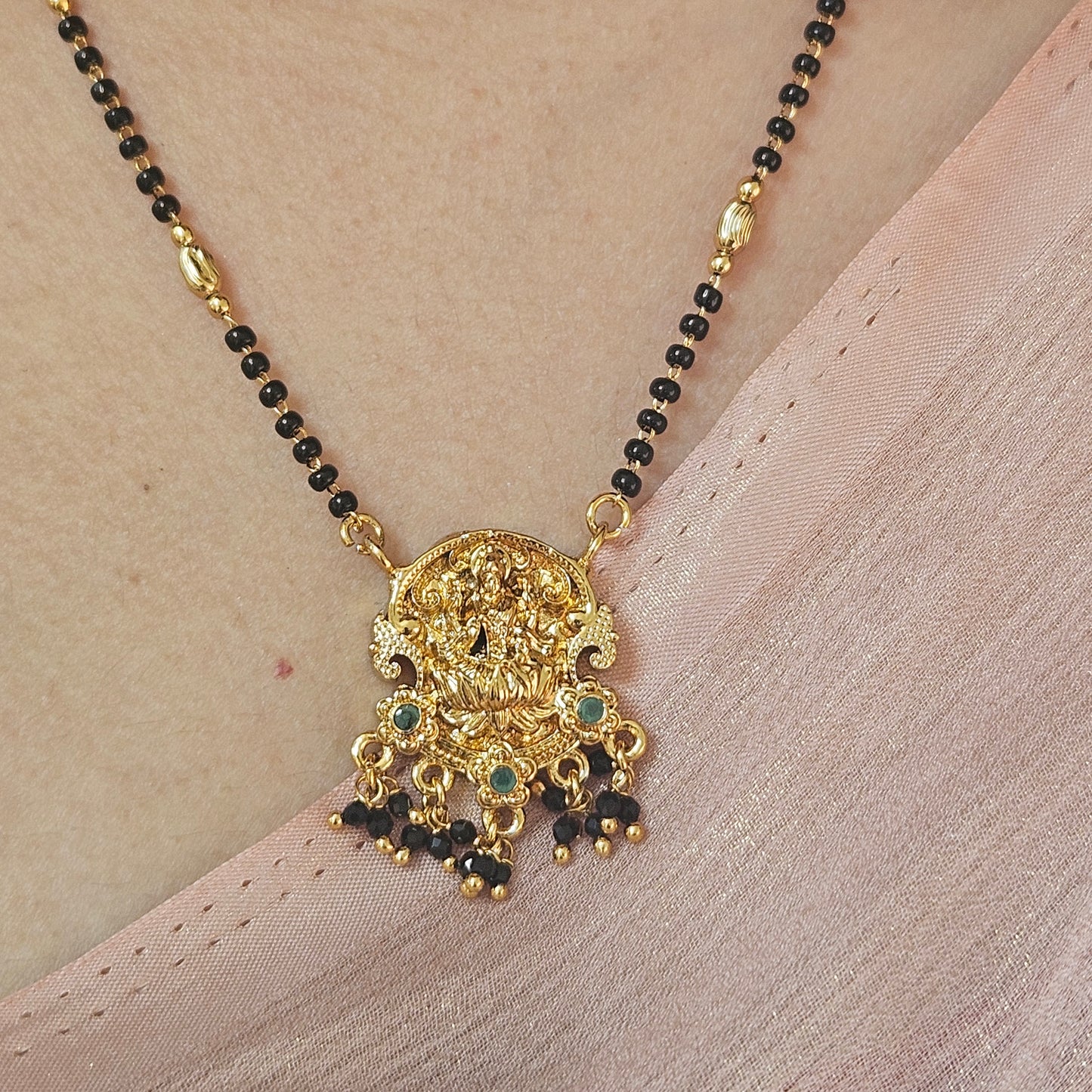 Chain Black beads with Lakshmi pendant