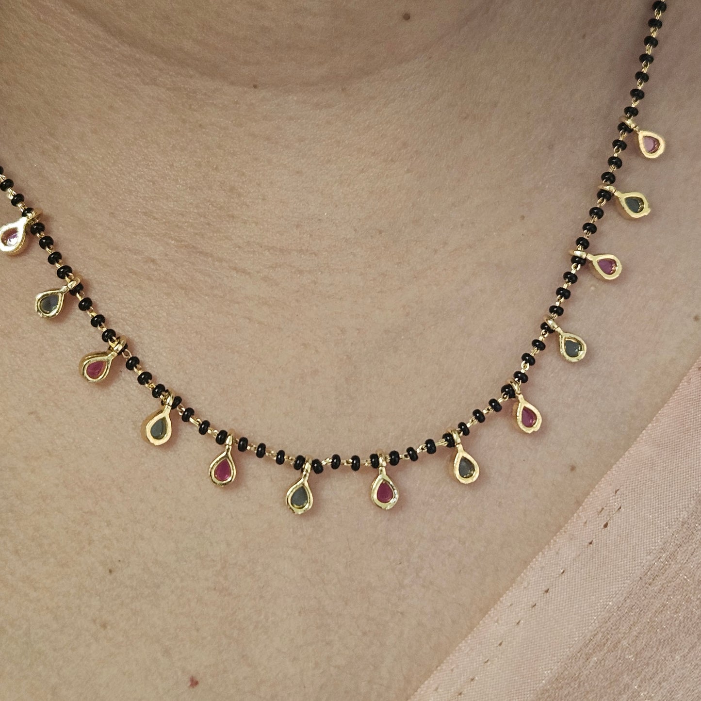 Black beads multi pendant chain