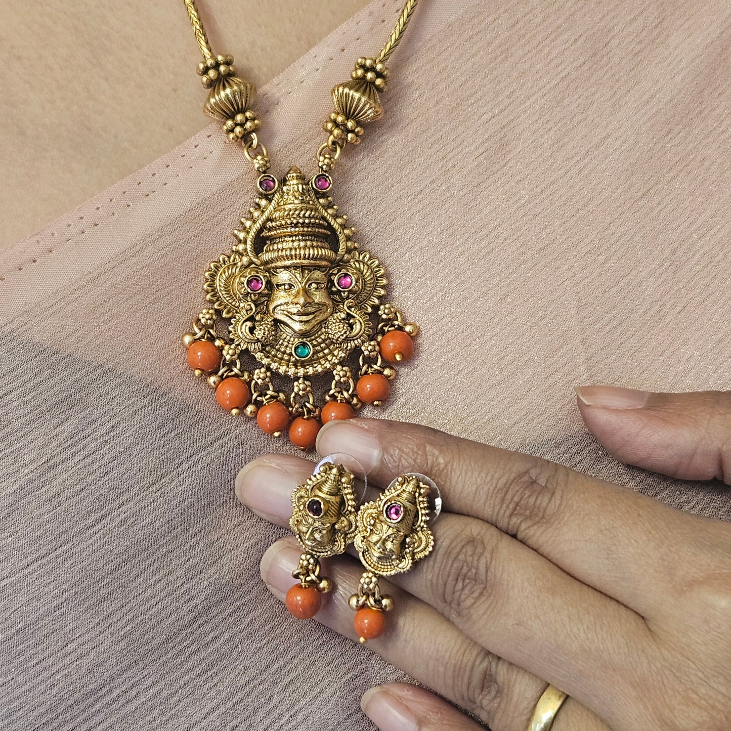 1 Short haram Kathakali Coral beads