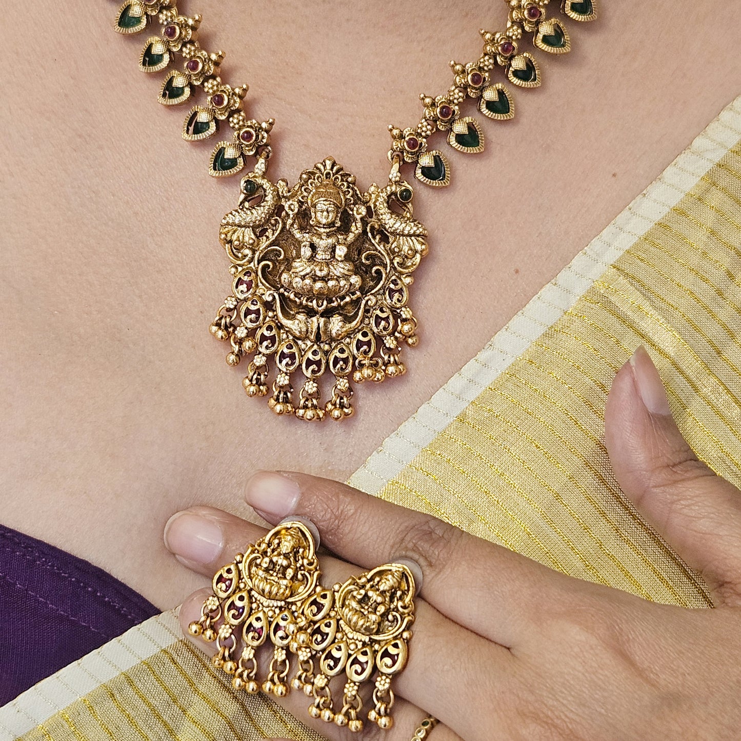 1 Necklace set Palakka with Lakshmi pendant- Onam