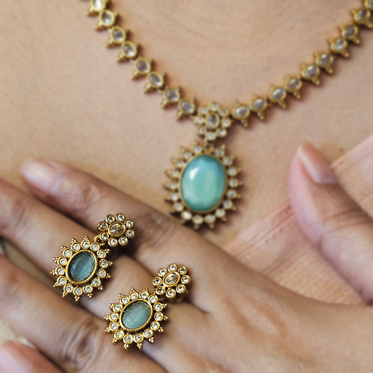 AD stone necklace with Victoria stone pendant and earrings - Premium quality