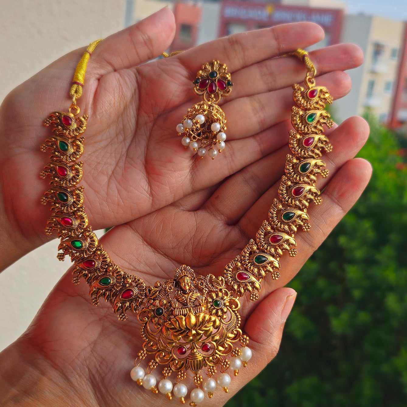 Necklace - Traditional - Lakshmi antique with jhumkas