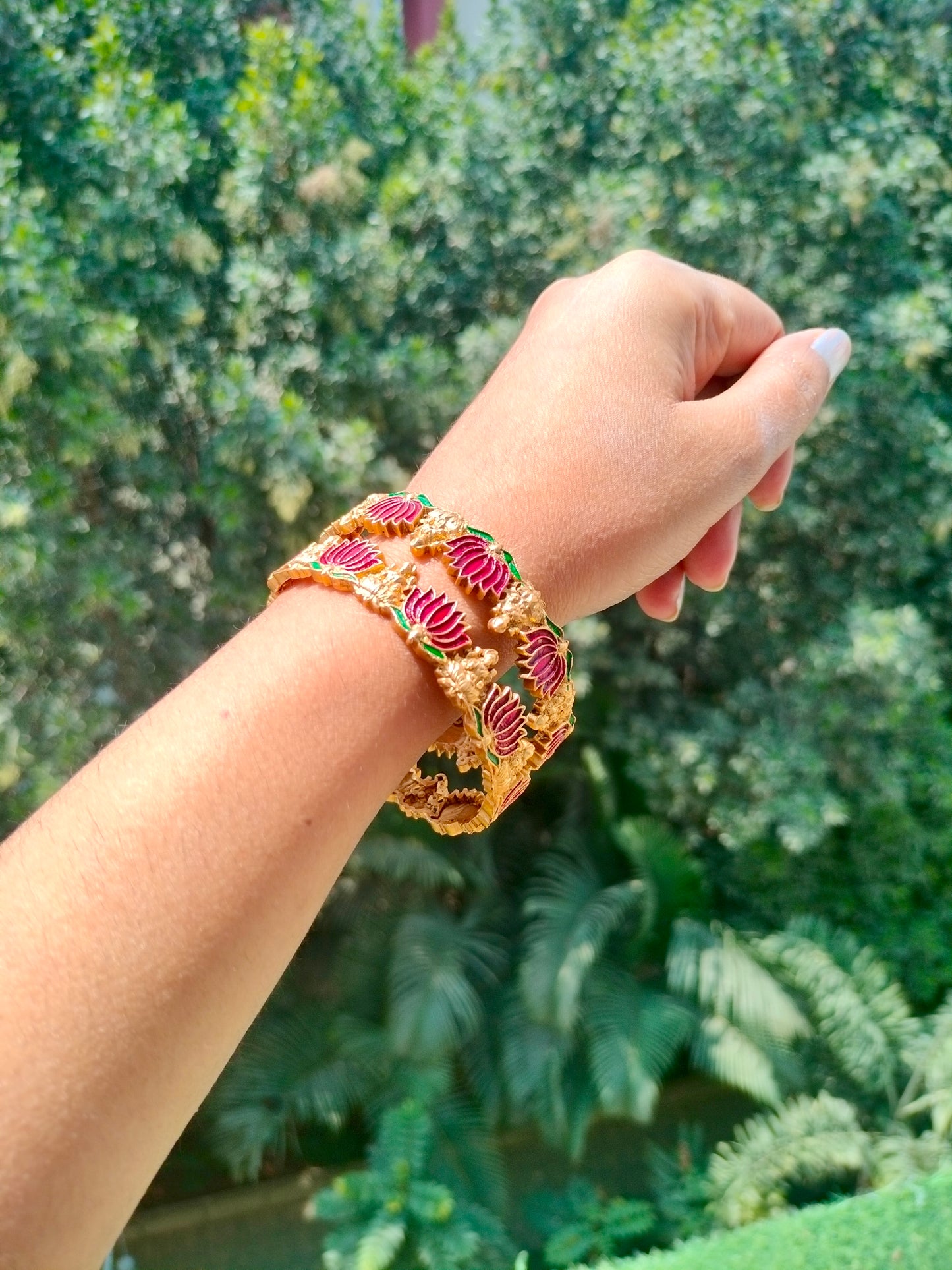 Bangles set of 2 size 2.4 - Lakshmi with Lotus - Antique