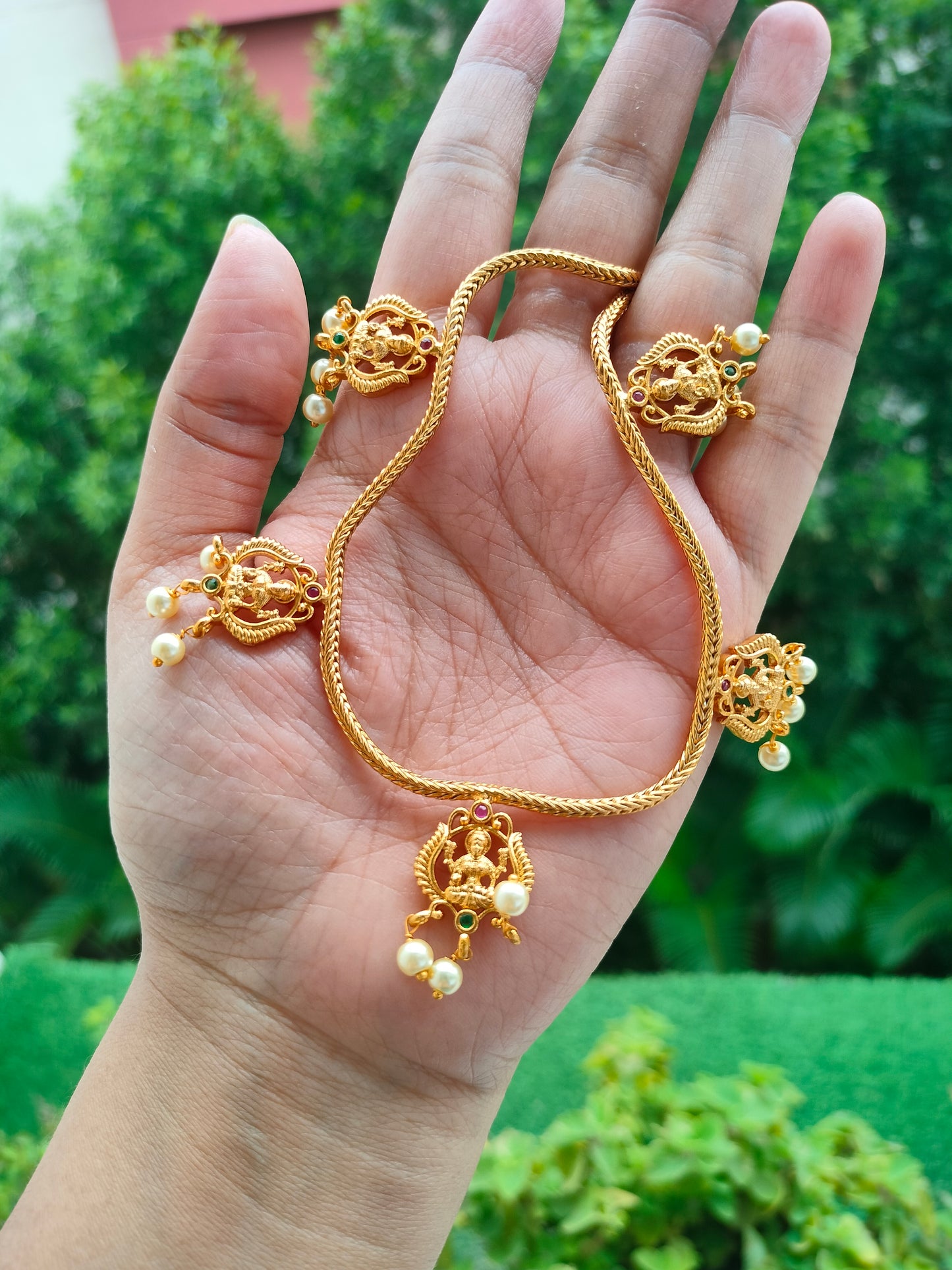 Multi pendant necklace with earrings - Lakshmi pendants
