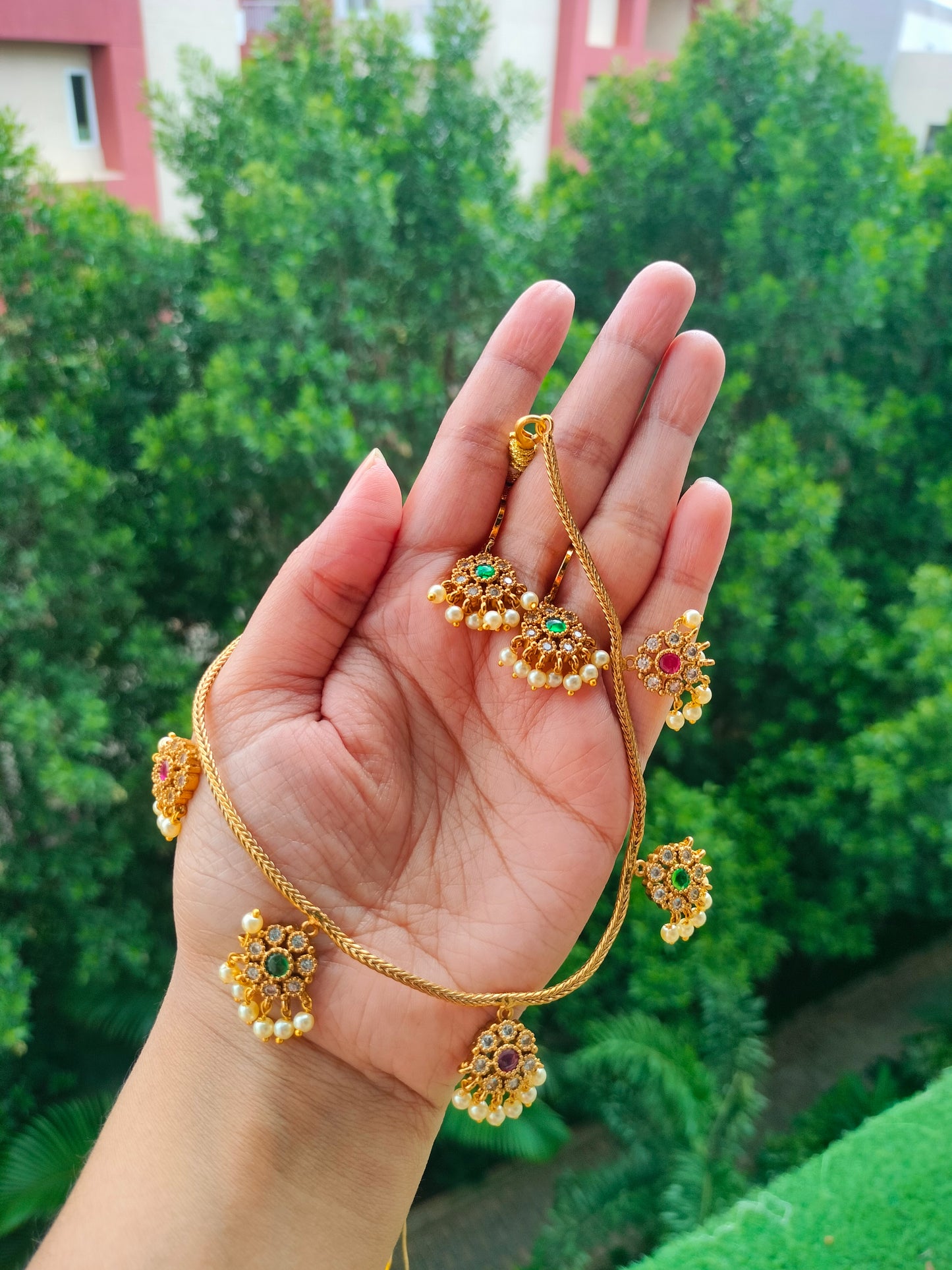 Multi pedant necklace with earrings