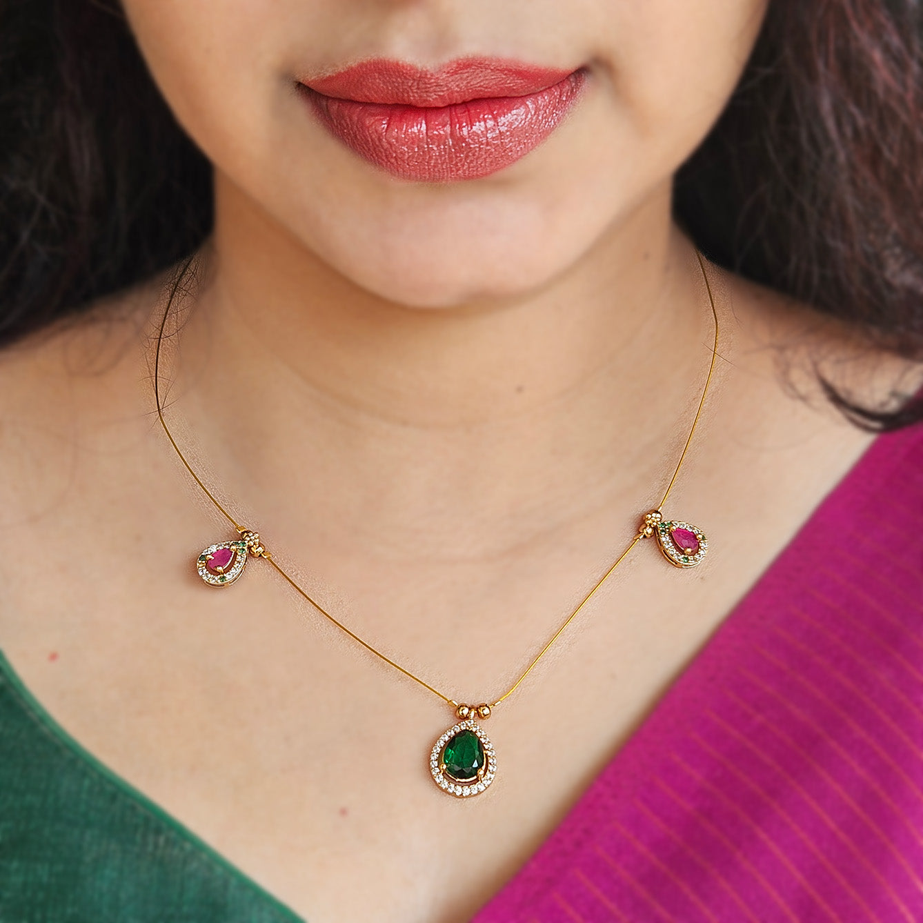 Necklace - Invisible AD stone multipendant