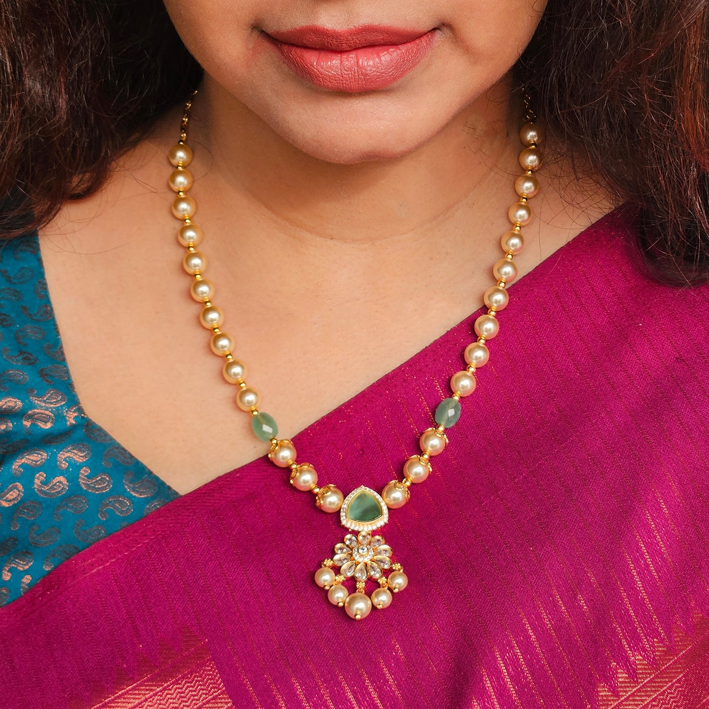 Pearl haram with AD stone pendant