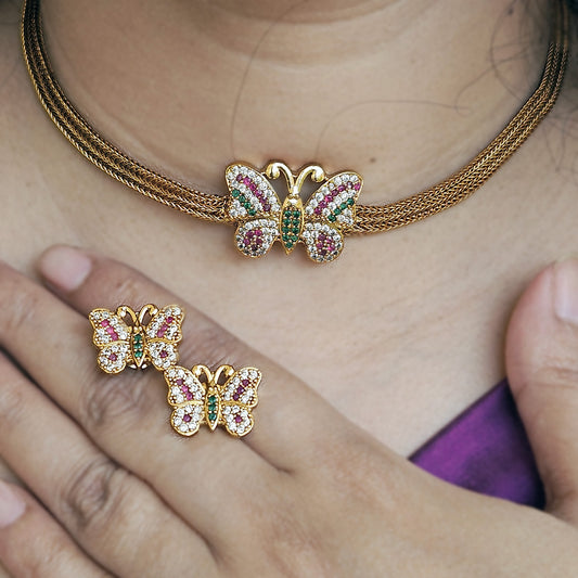 Butterfly choker necklace with earrings
