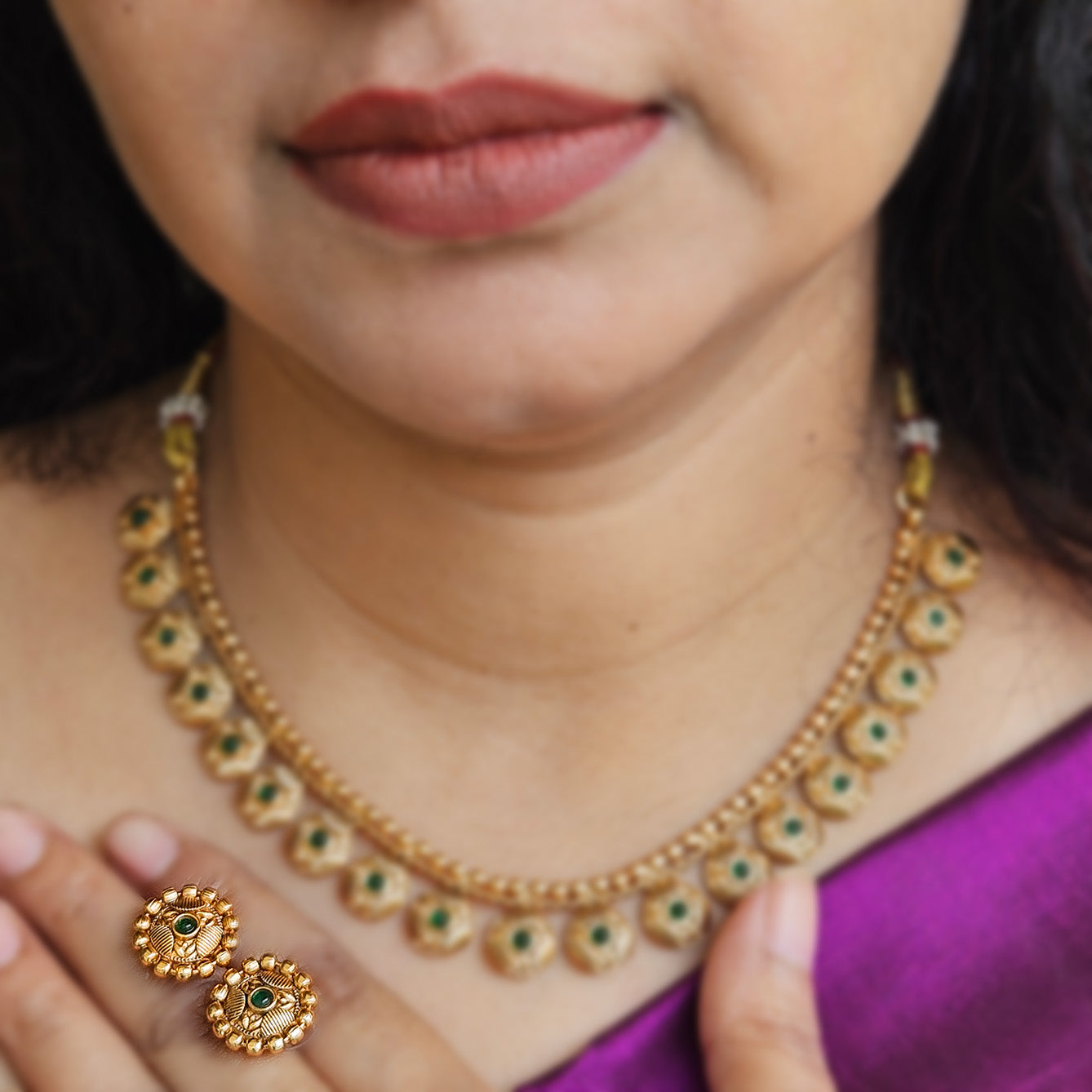 Necklace - Green and gold with earrings