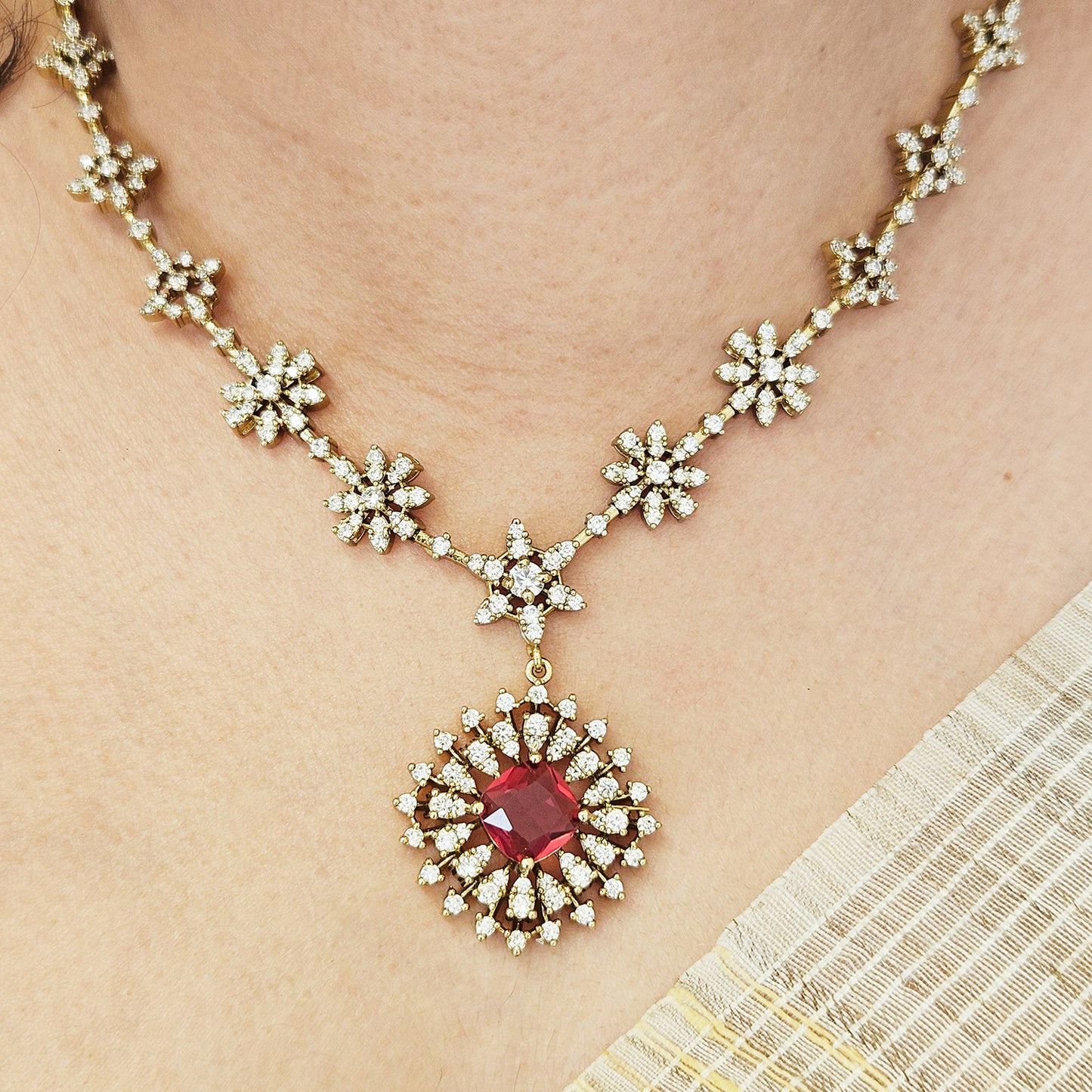 AD stone necklace set ruby pendant