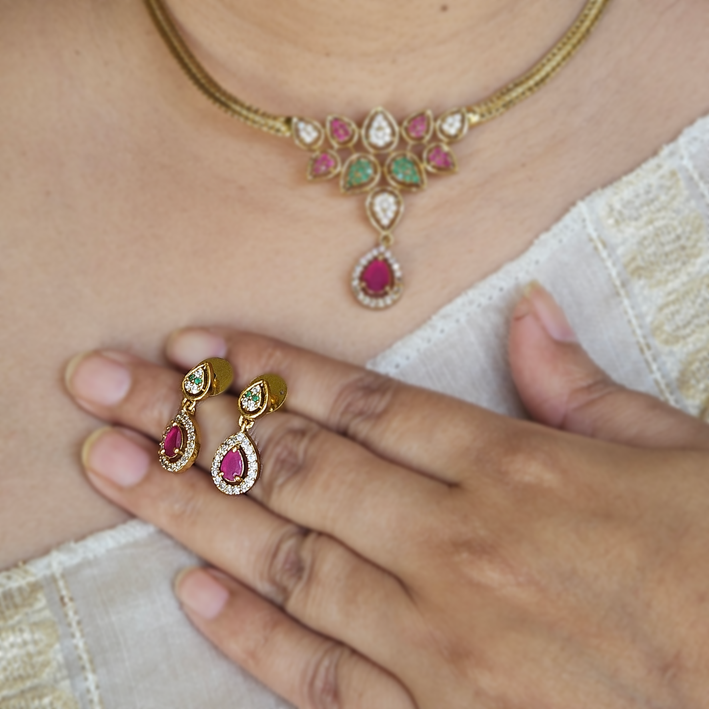 Necklace with multicolour AD stone pendant