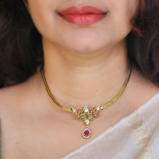 Necklace with multicolour AD stone pendant