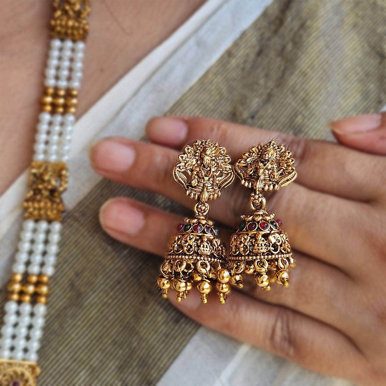 Lakshmi - pearl haram with jhumkas