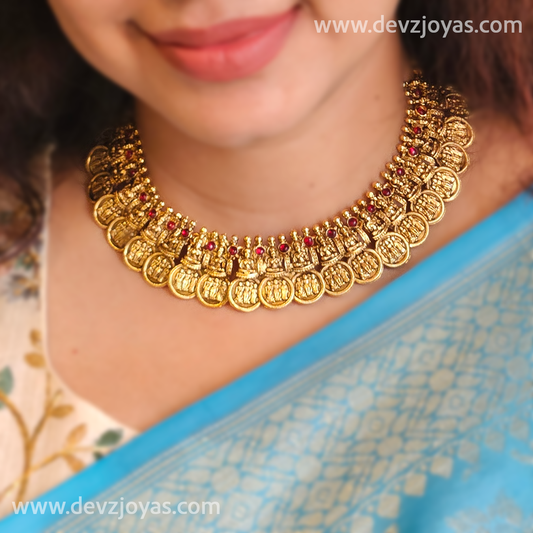 Coin Lakshmi necklace - ruby stone