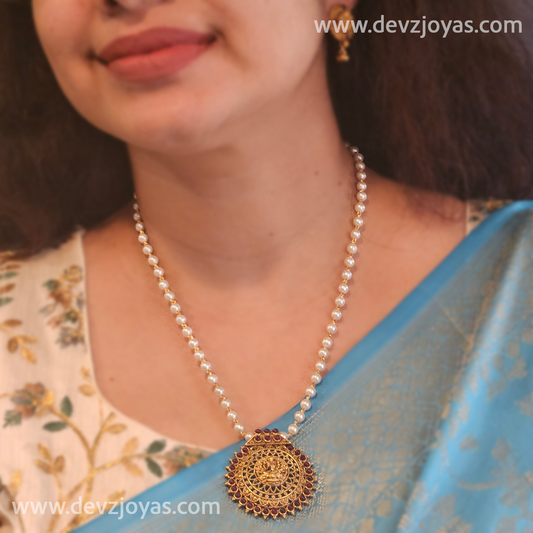 Short haram pearl- Lakshmi pendant - Ruby