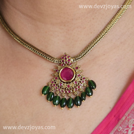 Atigei ruby stone pendant with green drops