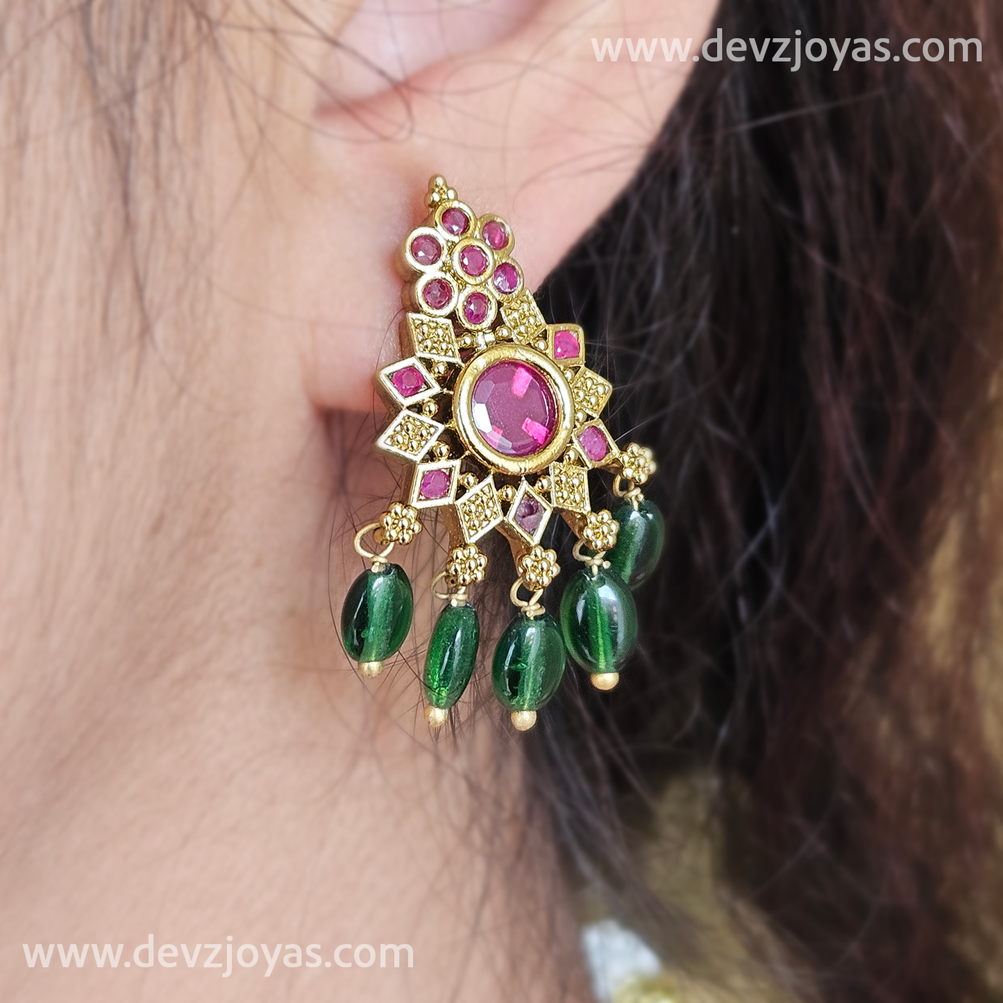 Atigei ruby stone pendant with green drops