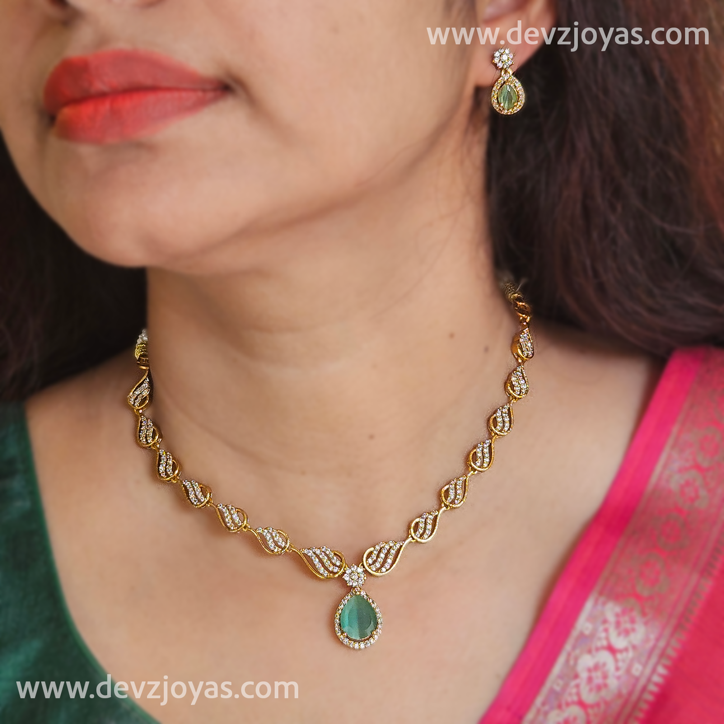 AD stone necklace sea green pendant