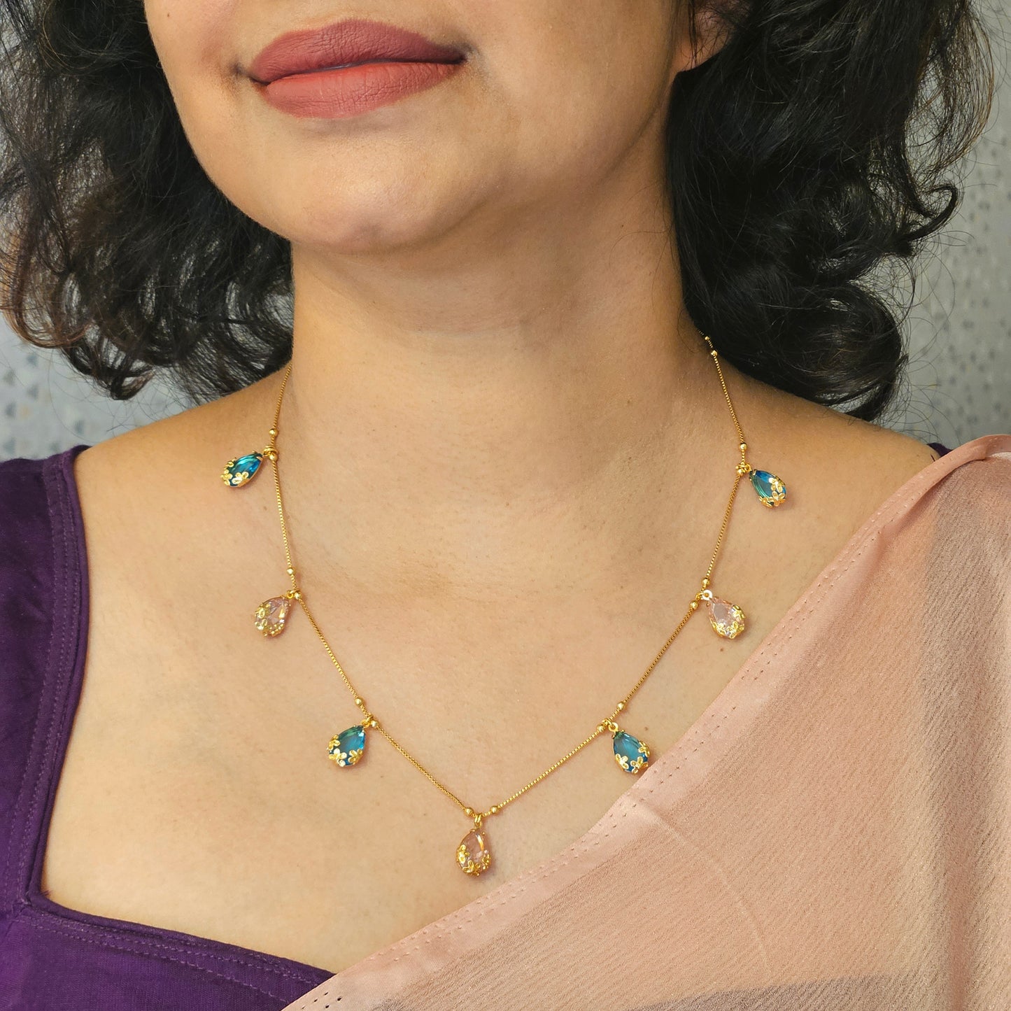 Necklace multipendant Blue and Pink
