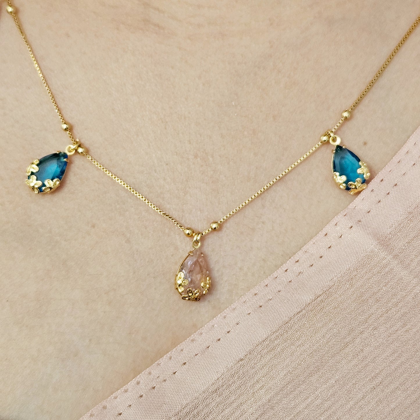 Necklace multipendant Blue and Pink