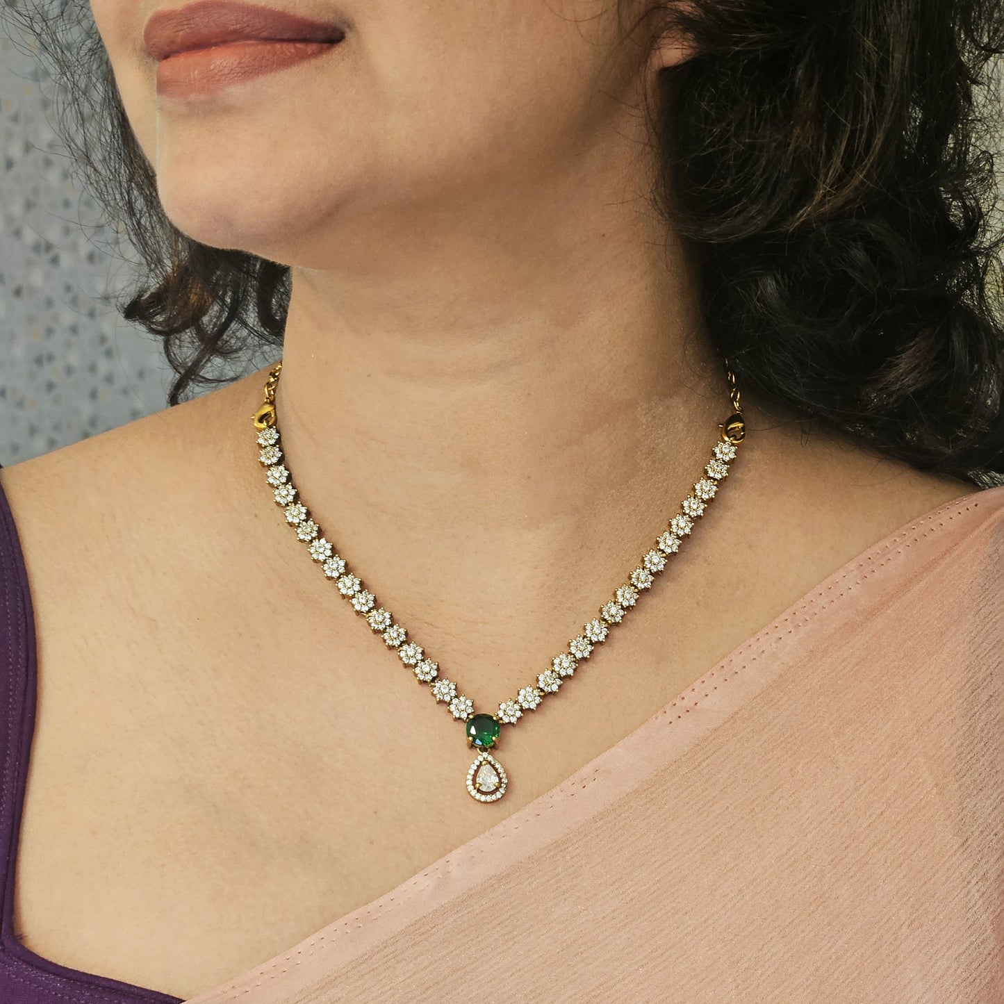 AD Necklace set Green(With fish hook back chain)