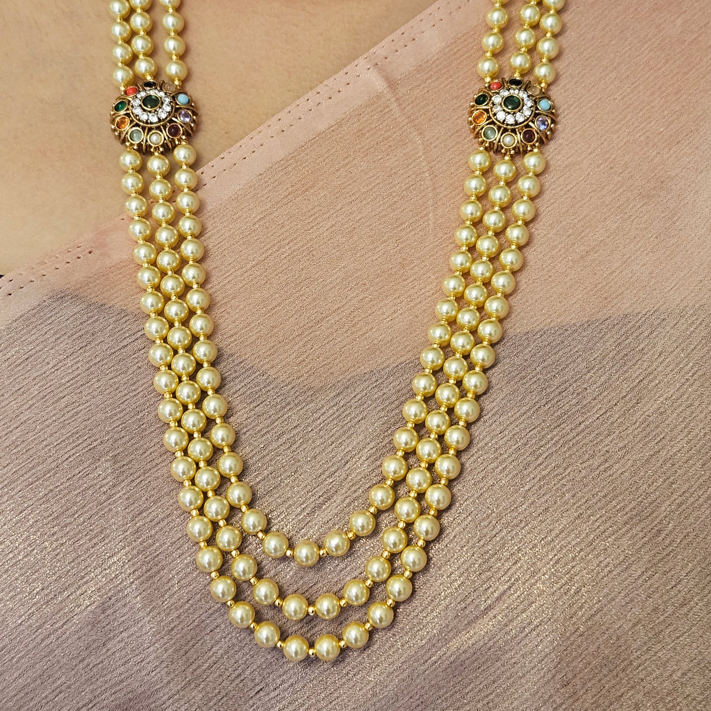 Pearl layered long haram - Swaroski - Chandra haram