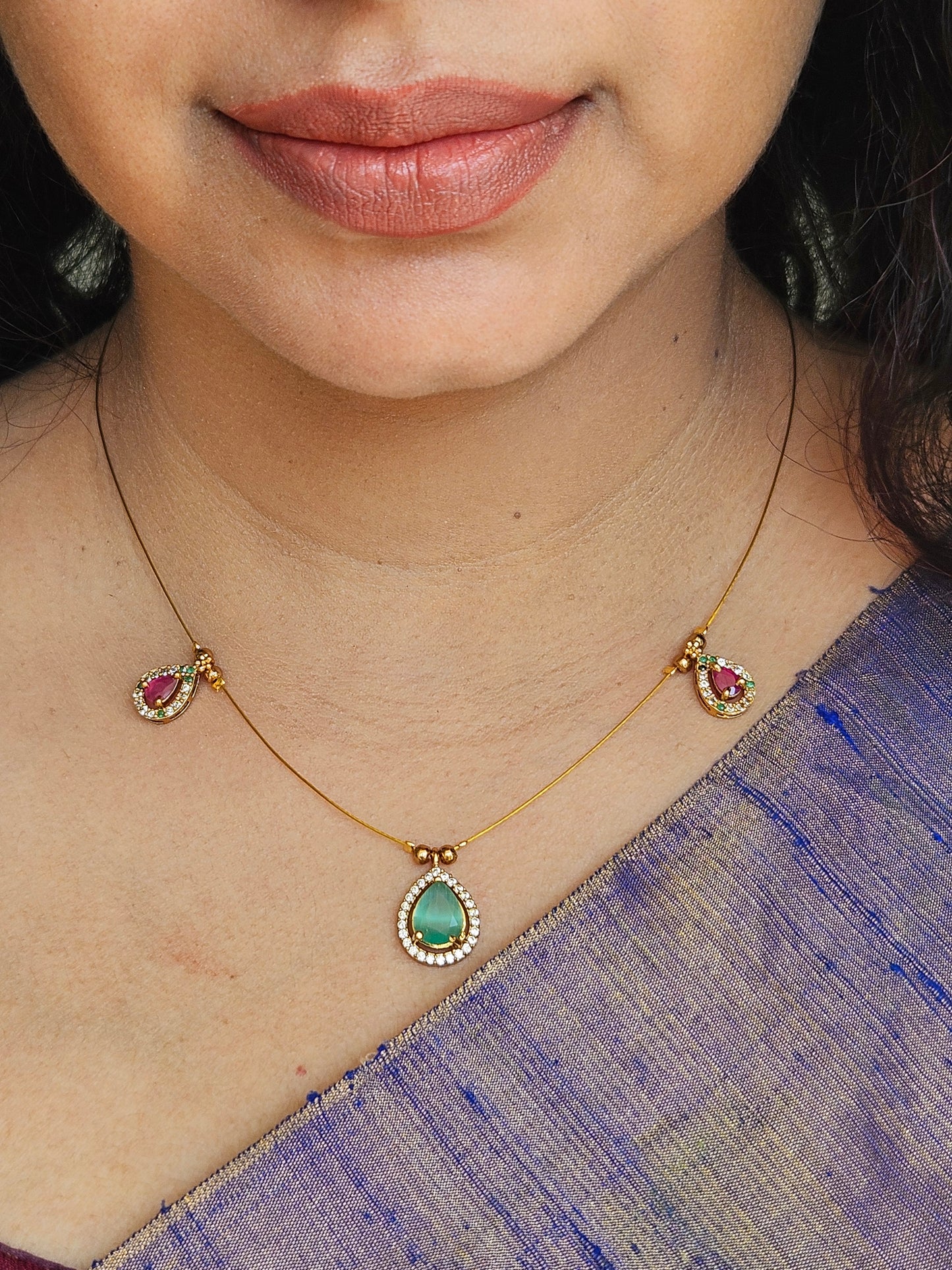 Necklace - Invisible AD stone multipendant