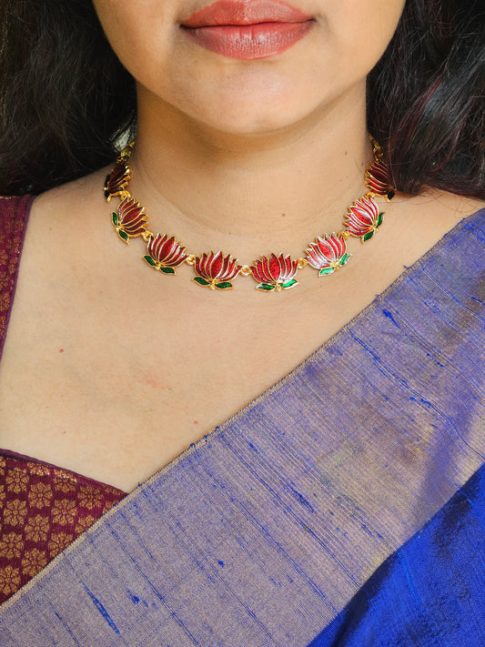 Necklace - Lotus Maroon and Green