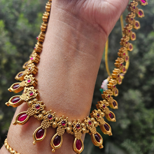 Long haram - Nagapadam maroon with earrings