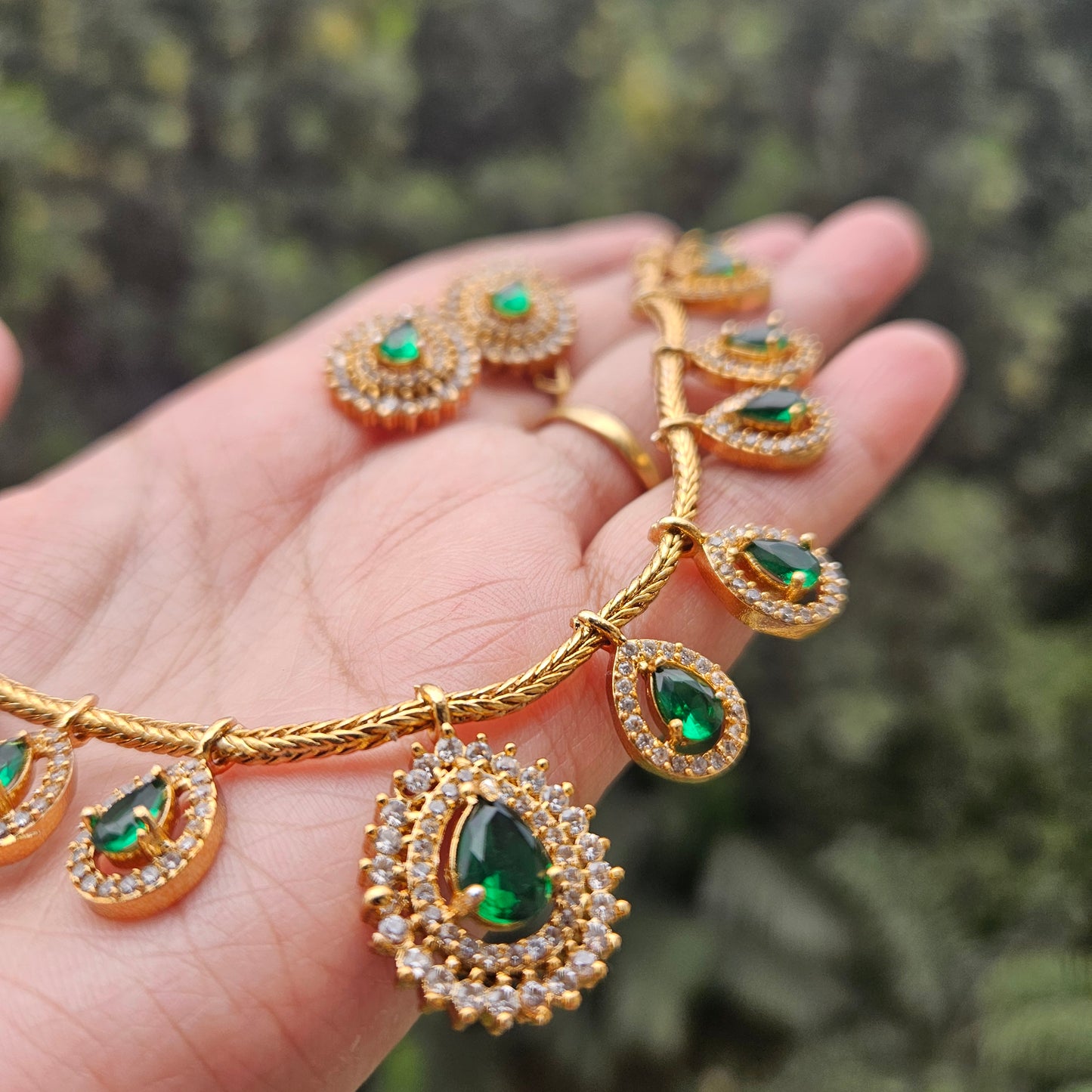 Necklace set AD stone multi pendant - green
