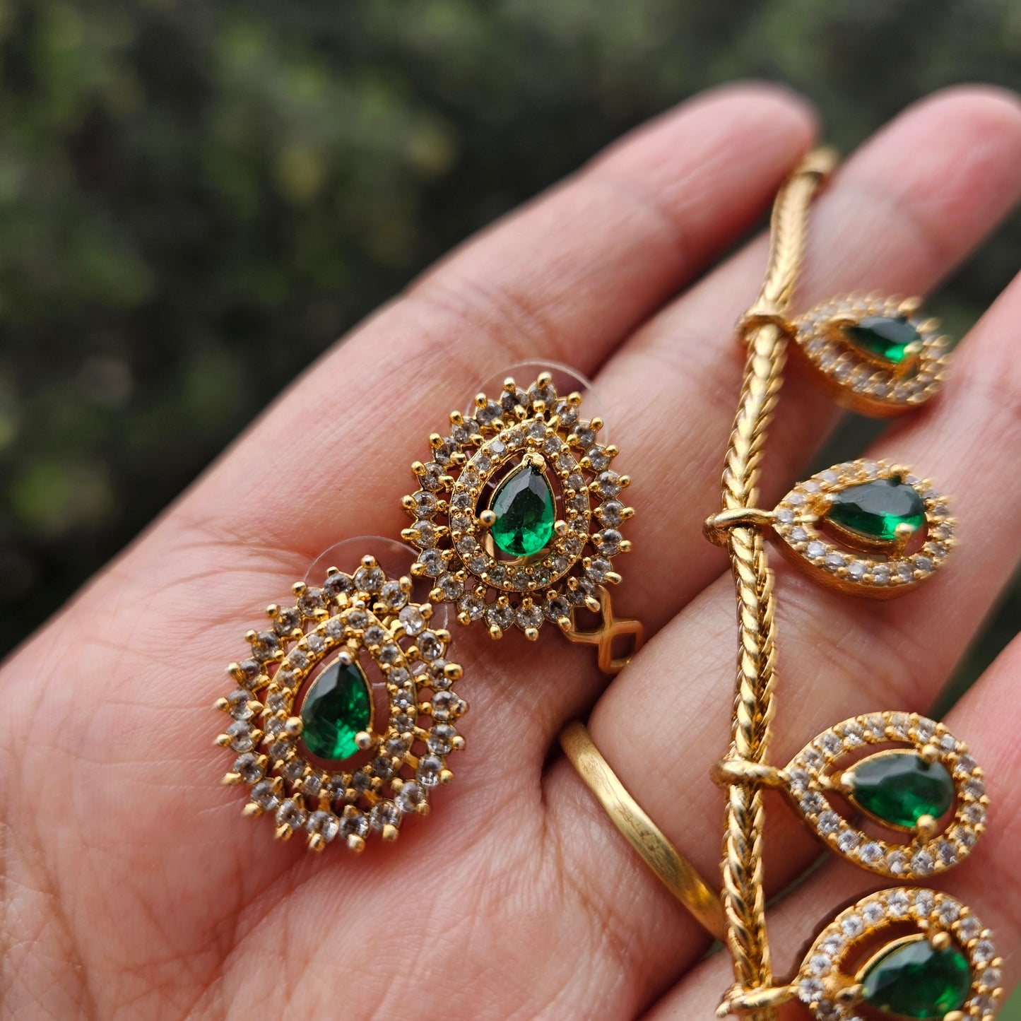 Necklace set AD stone multi pendant - green