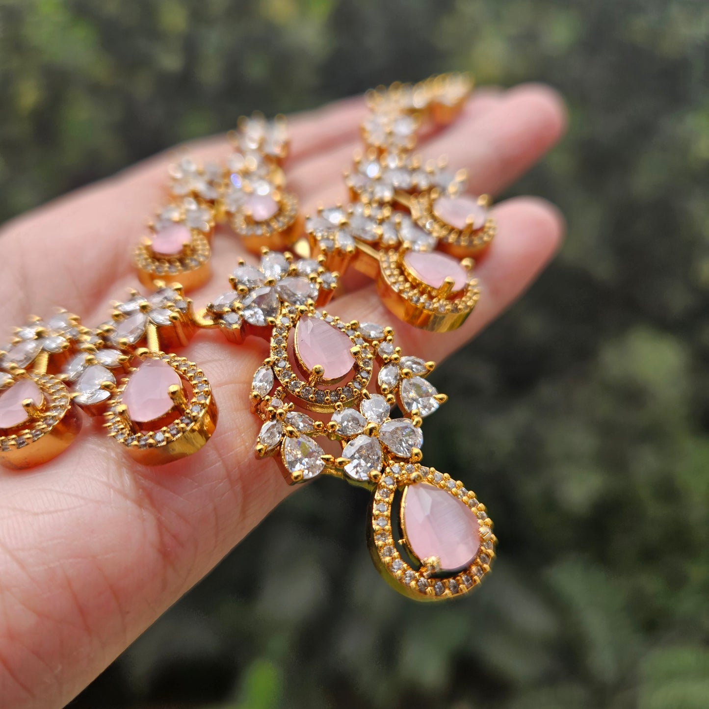 Necklace set AD stone - Baby pink victorian stone