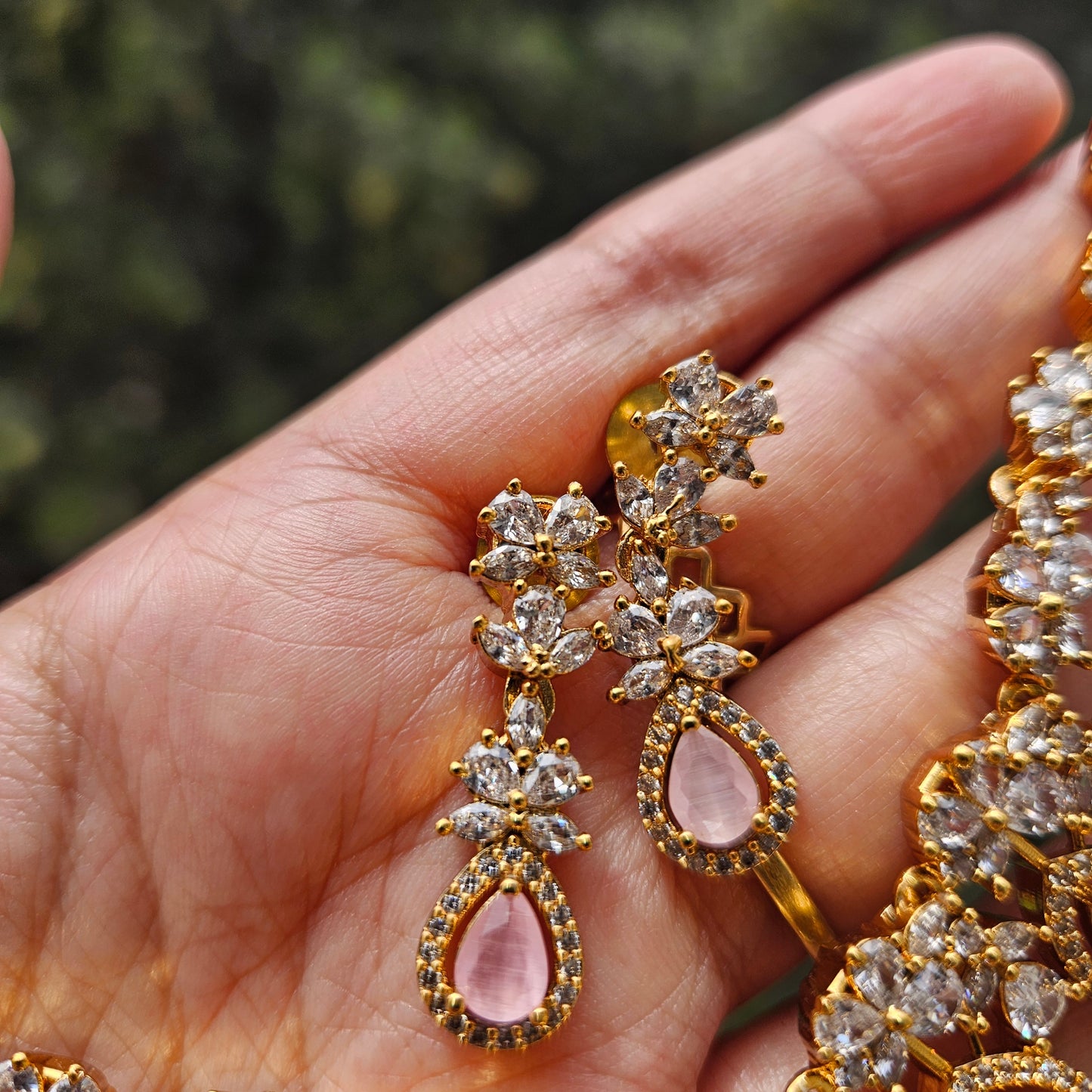 Necklace set AD stone - Baby pink victorian stone
