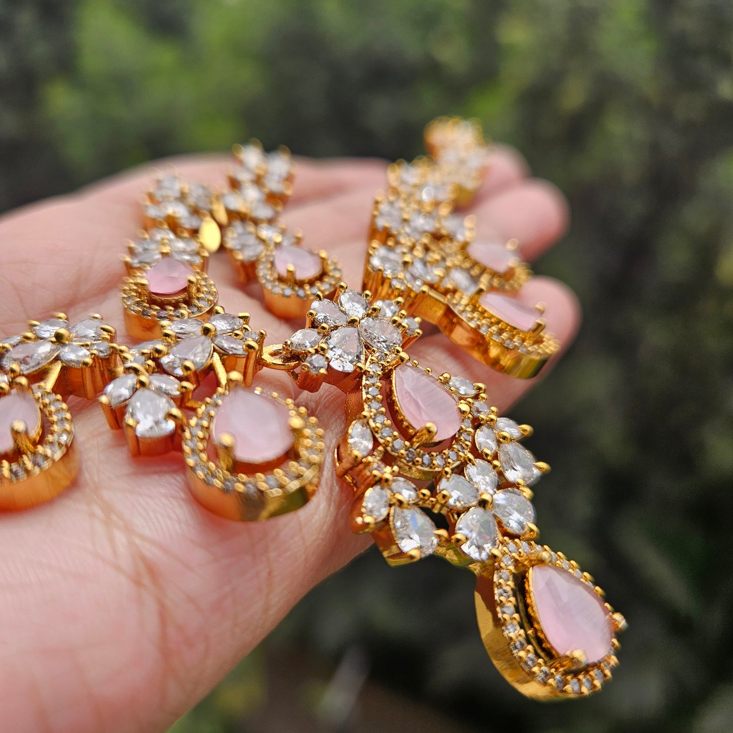 Necklace set AD stone - Baby pink victorian stone