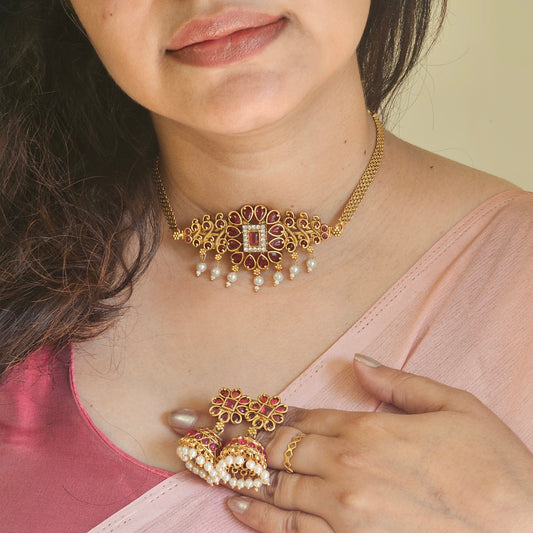 Choker set Non idol Pink stone