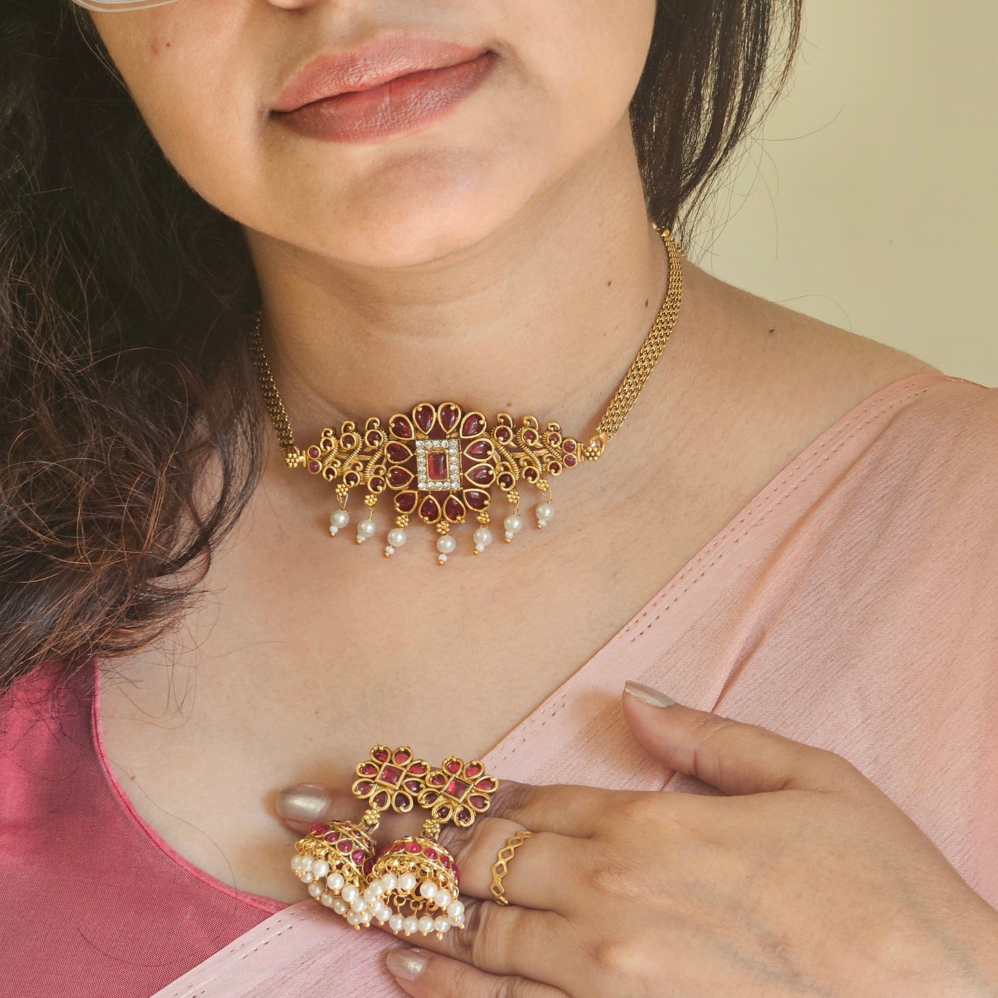 Choker set Non idol Pink stone