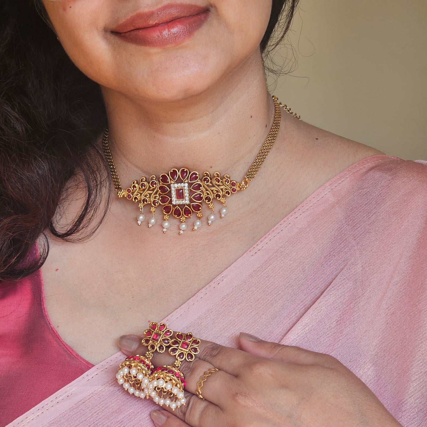 Choker set Non idol Pink stone