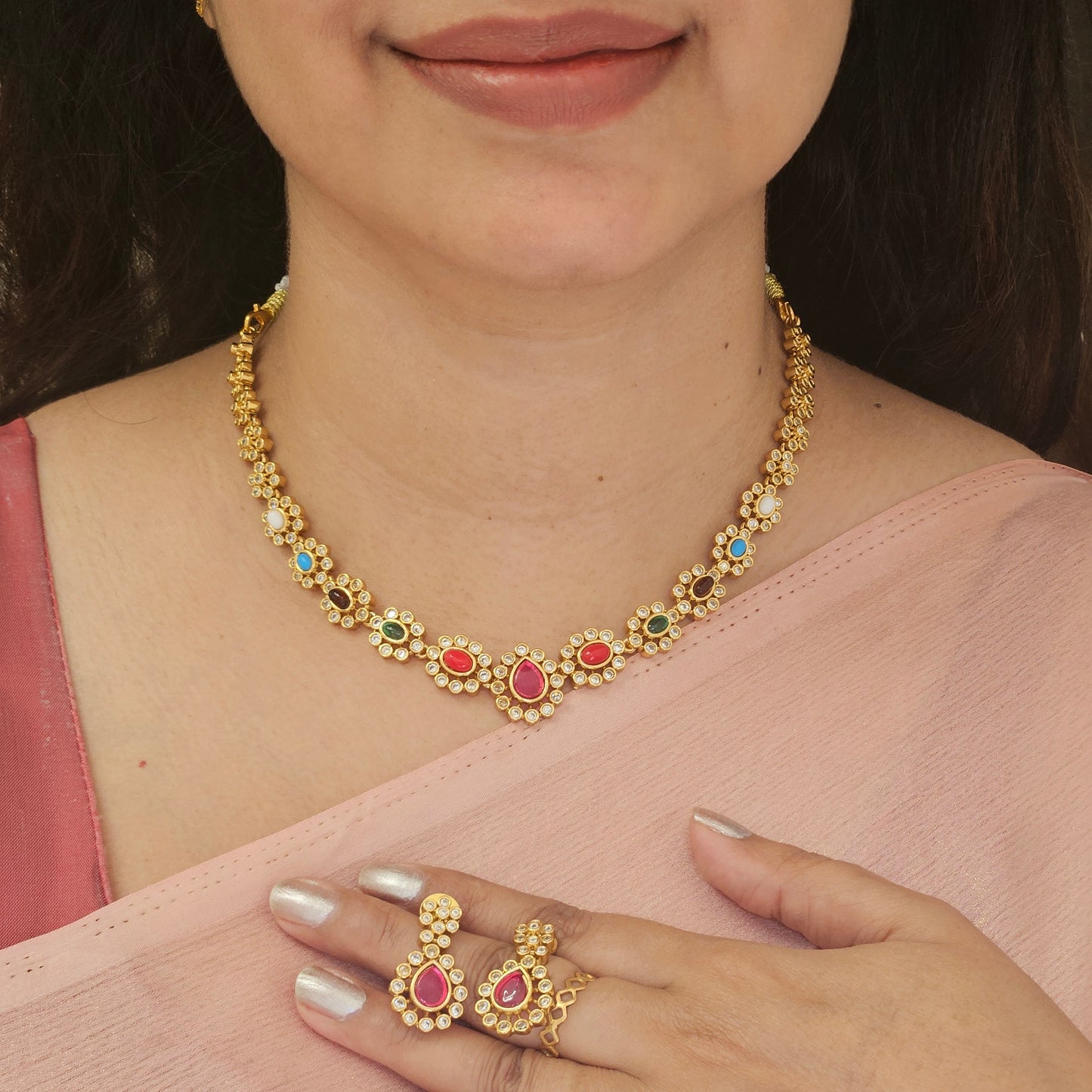 Necklace set AD stone multicolour