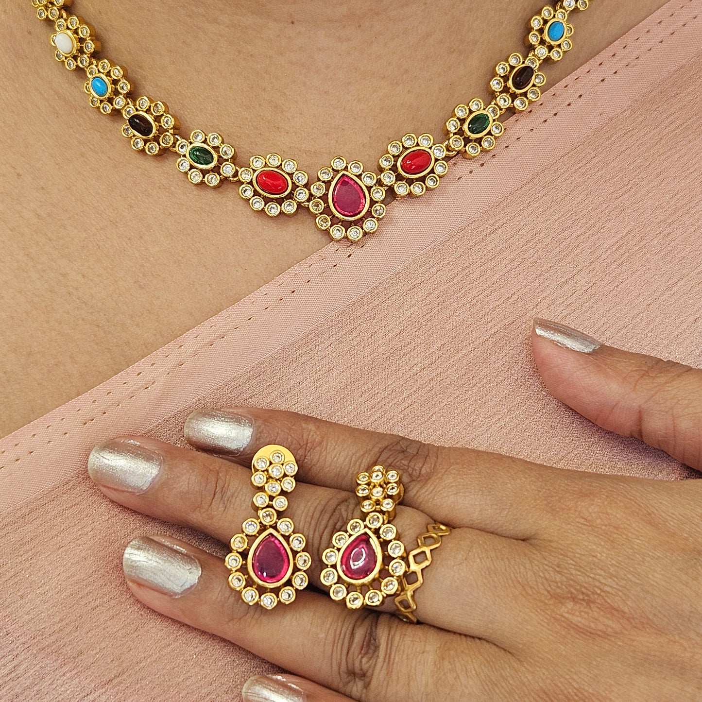 Necklace set AD stone multicolour