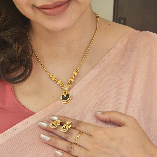 Necklace set Gold finish green AD stone pendant