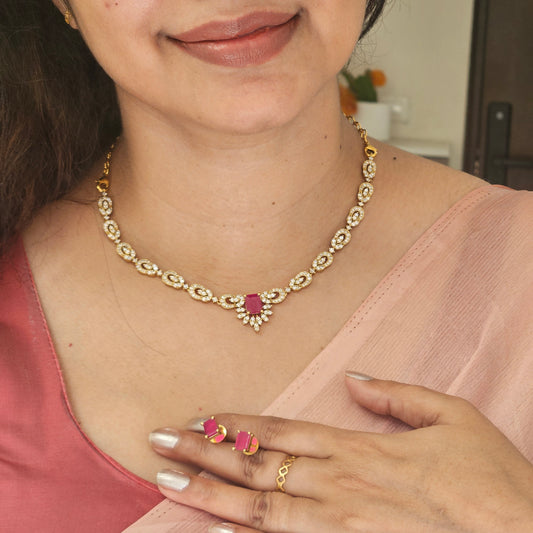 Necklace set AD stone Pink