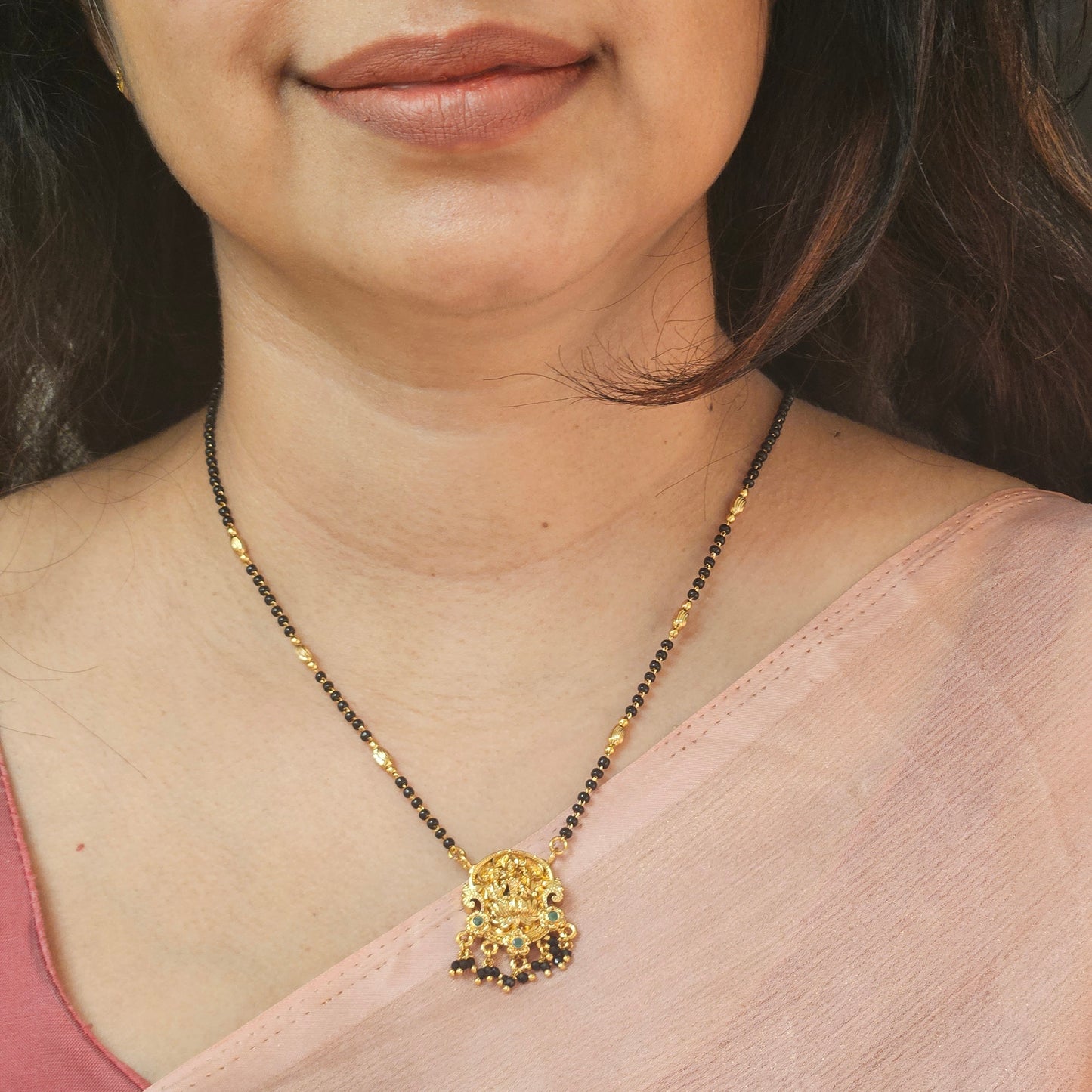 Chain Black beads with Lakshmi pendant